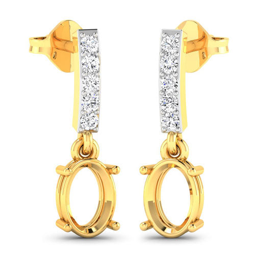 0.14 Carat Genuine White Diamond 14K Yellow Gold Semi Mount Earrings - holds 7x5mm Oval Gemstones on sale at MyriadMart