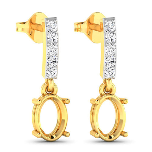 0.14 Carat Genuine White Diamond 14K Yellow Gold Semi Mount Earrings - holds 7x5mm Oval Gemstones on sale at MyriadMart