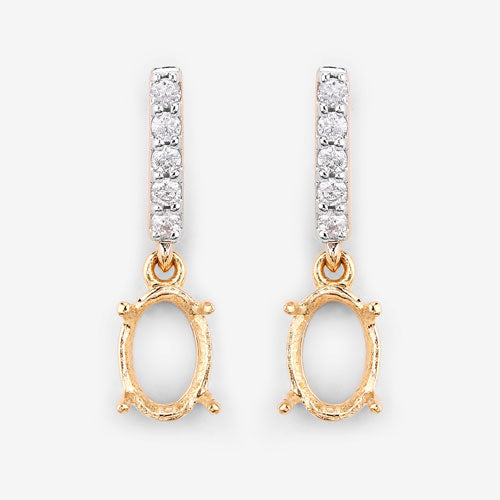 0.14 Carat Genuine White Diamond 14K Yellow Gold Semi Mount Earrings - holds 7x5mm Oval Gemstones on sale at MyriadMart