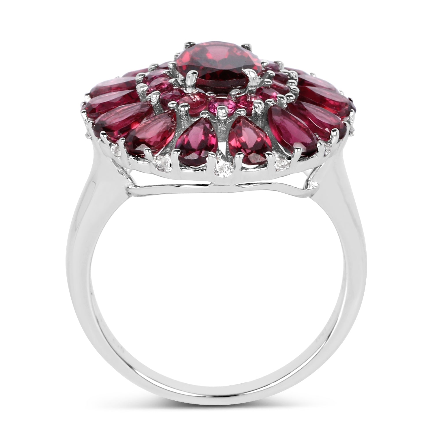 6.19 Carat Genuine Rhodolite and White Topaz .925 Sterling Silver Ring on sale at MyriadMart