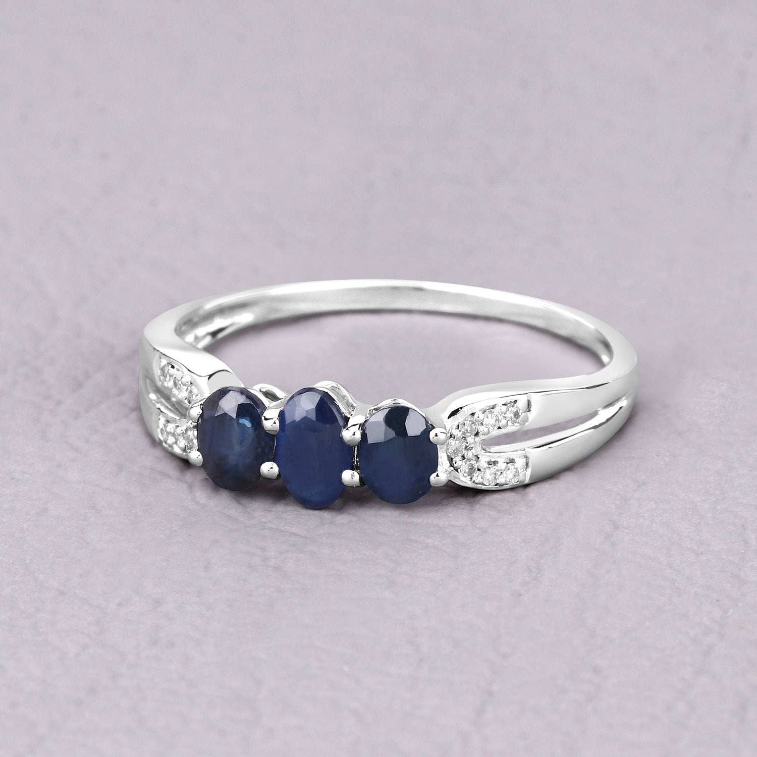 0.73 Carat Genuine Blue Sapphire and White Diamond 14K White Gold Ring on sale at MyriadMart