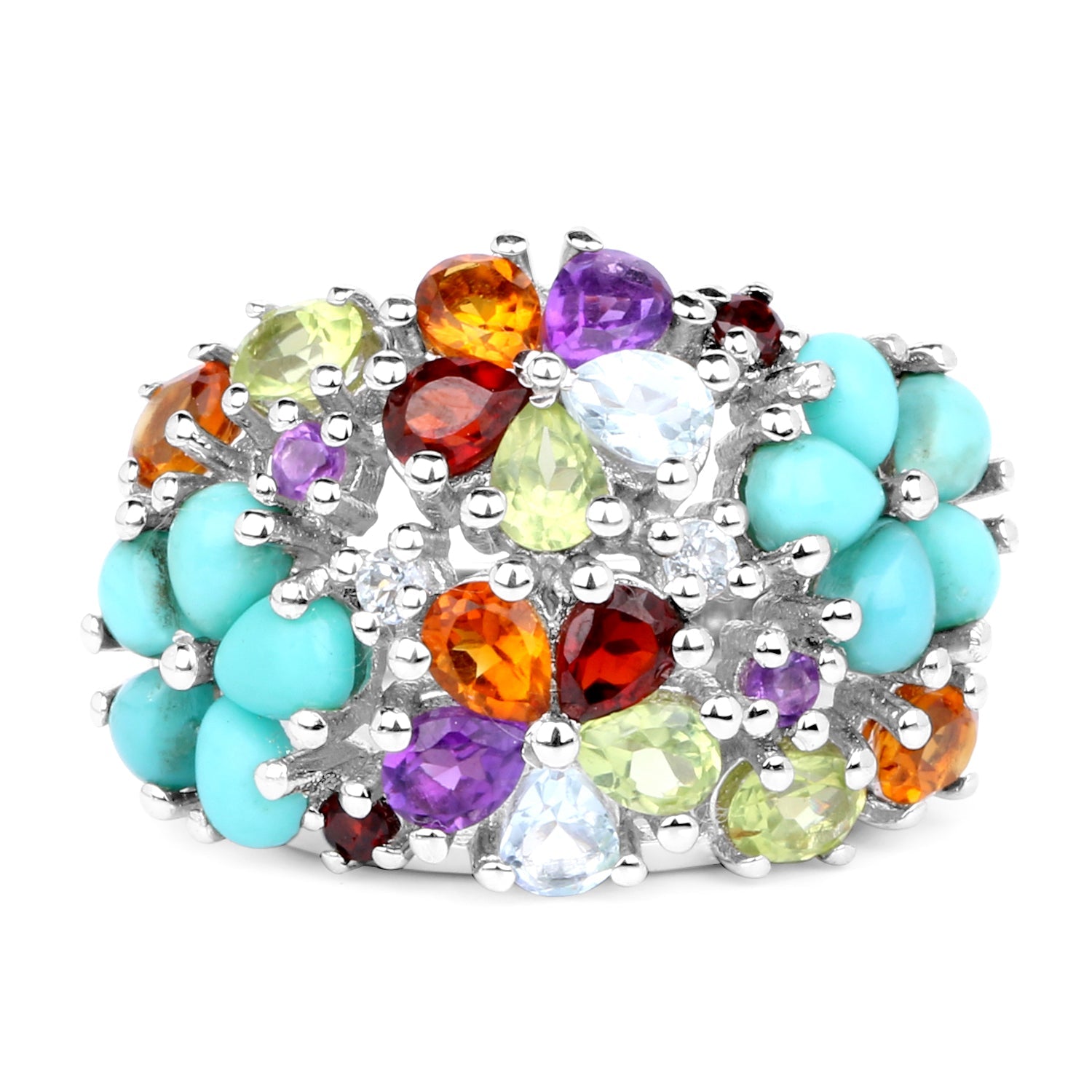4.03 Carat Genuine Multi Stones .925 Sterling Silver Ring on sale at MyriadMart