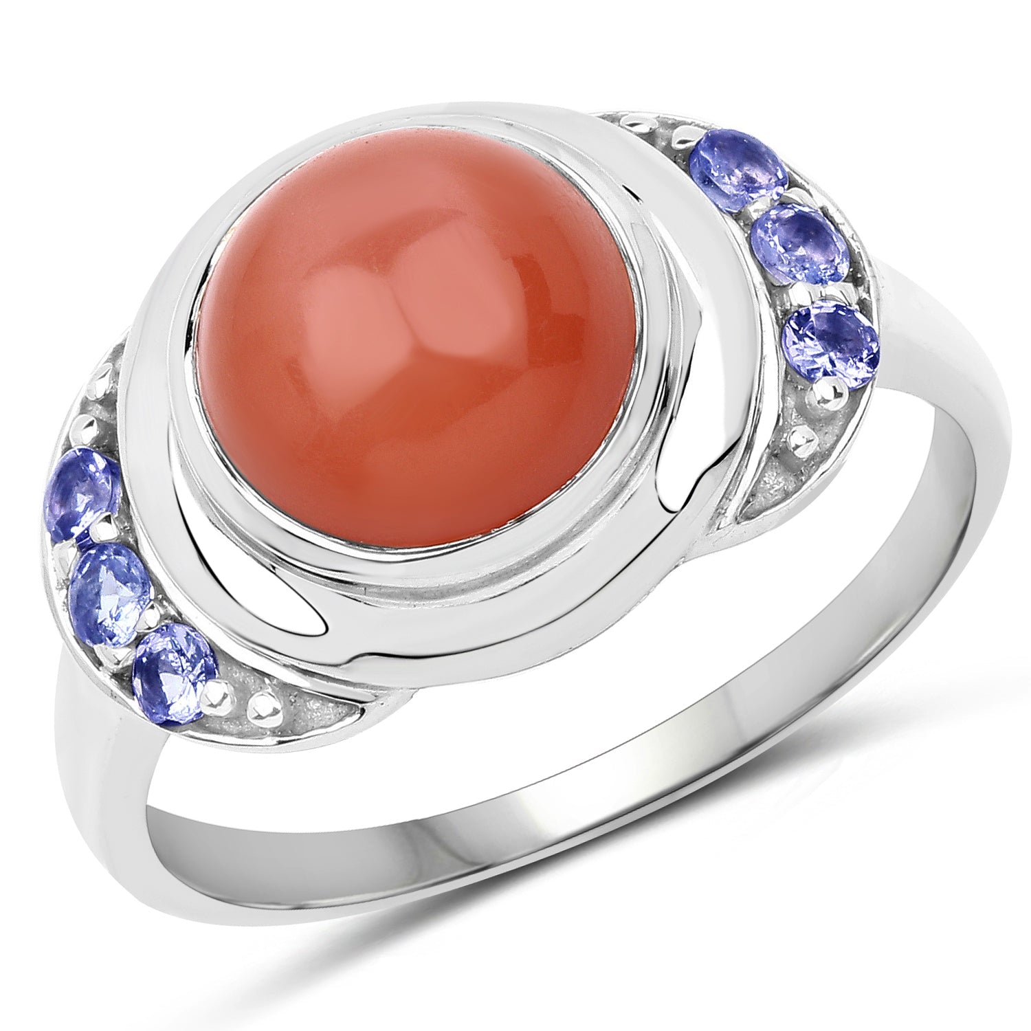 3.01 Carat Genuine Peach Moonstone and Tanzanite .925 Sterling Silver Ring on sale at MyriadMart