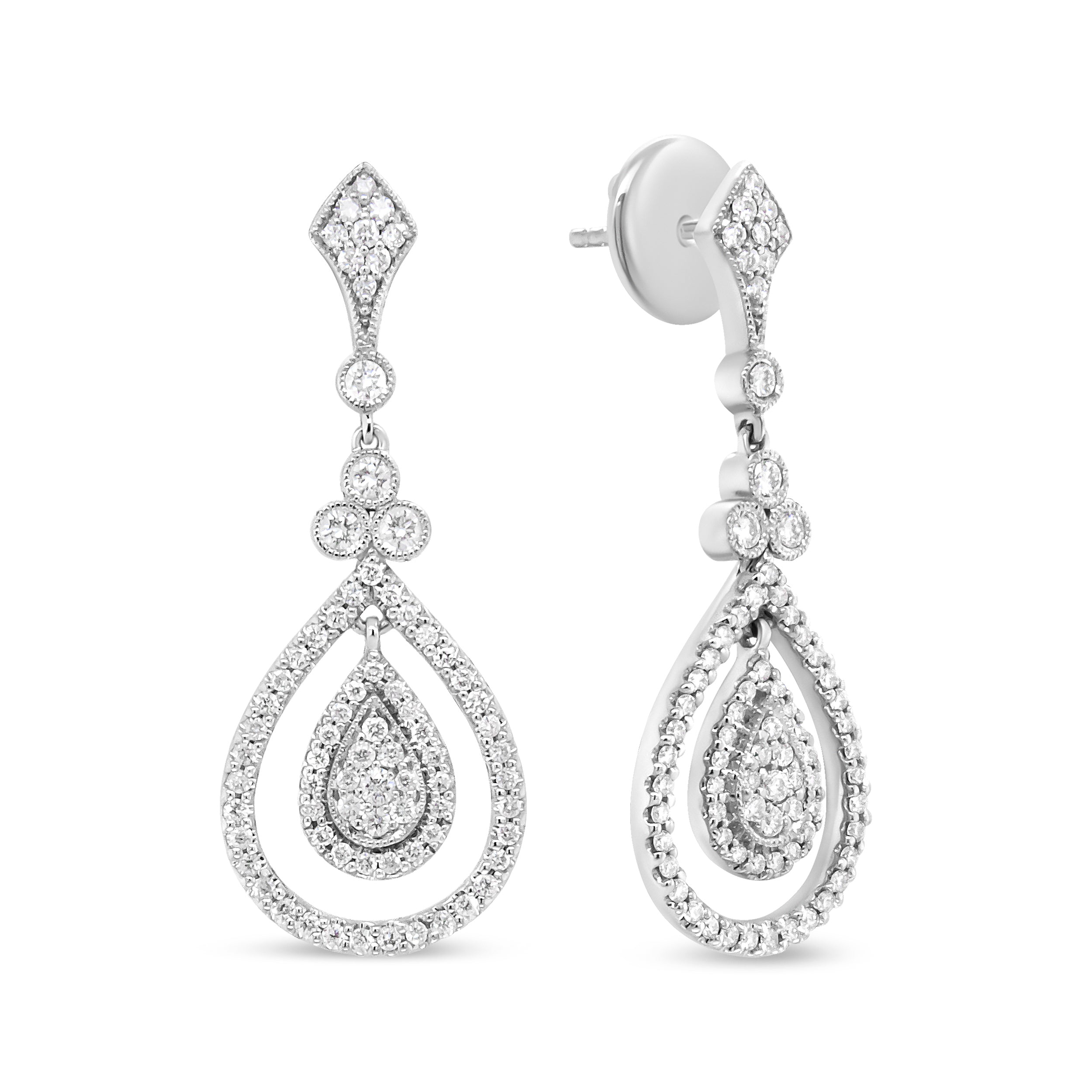 18K White Gold 1 1/4 Cttw Round Diamond Openwork Teardrop-Shaped Dangle Earrings F-G Color, VS1-VS2 Clarity on sale at MyriadMart