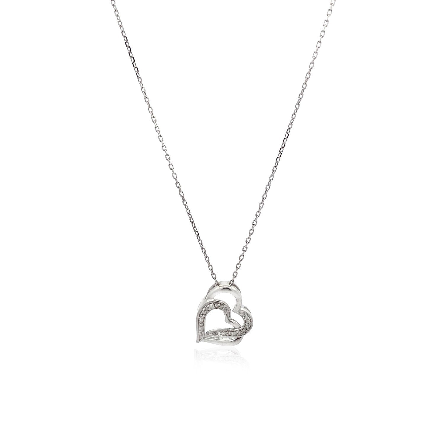 Sterling Silver Dual Heart Motif Pendant with Diamonds .06 cttw on sale at MyriadMart