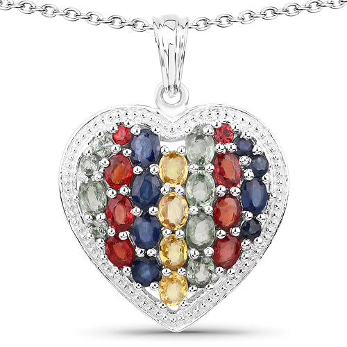 4.40 Carat Genuine Multi Stones .925 Sterling Silver Pendant on sale at MyriadMart