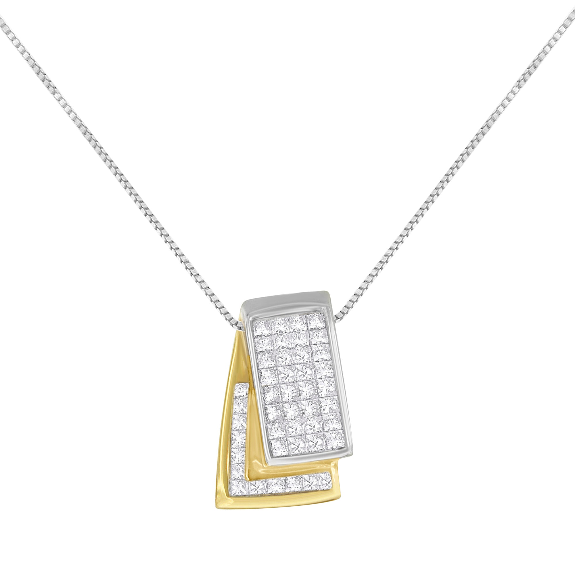 14KT White Gold Diamond Box Pendant Necklace 1 cttw, H-I Color, SI2-I1 Clarity on sale at MyriadMart