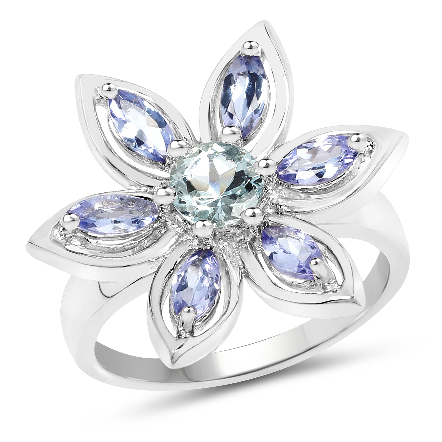 1.34 Carat Genuine Aquamarine and Tanzanite .925 Sterling Silver Ring on sale at MyriadMart