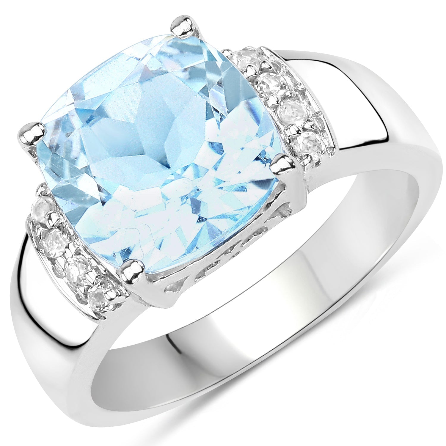 4.58 Carat Genuine Blue Topaz and White Topaz .925 Sterling Silver Ring on sale at MyriadMart
