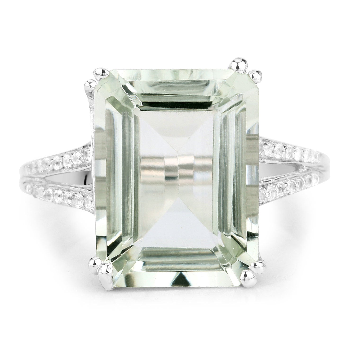 10.64 Carat Genuine Green Amethyst and White Topaz .925 Sterling Silver Ring on sale at MyriadMart