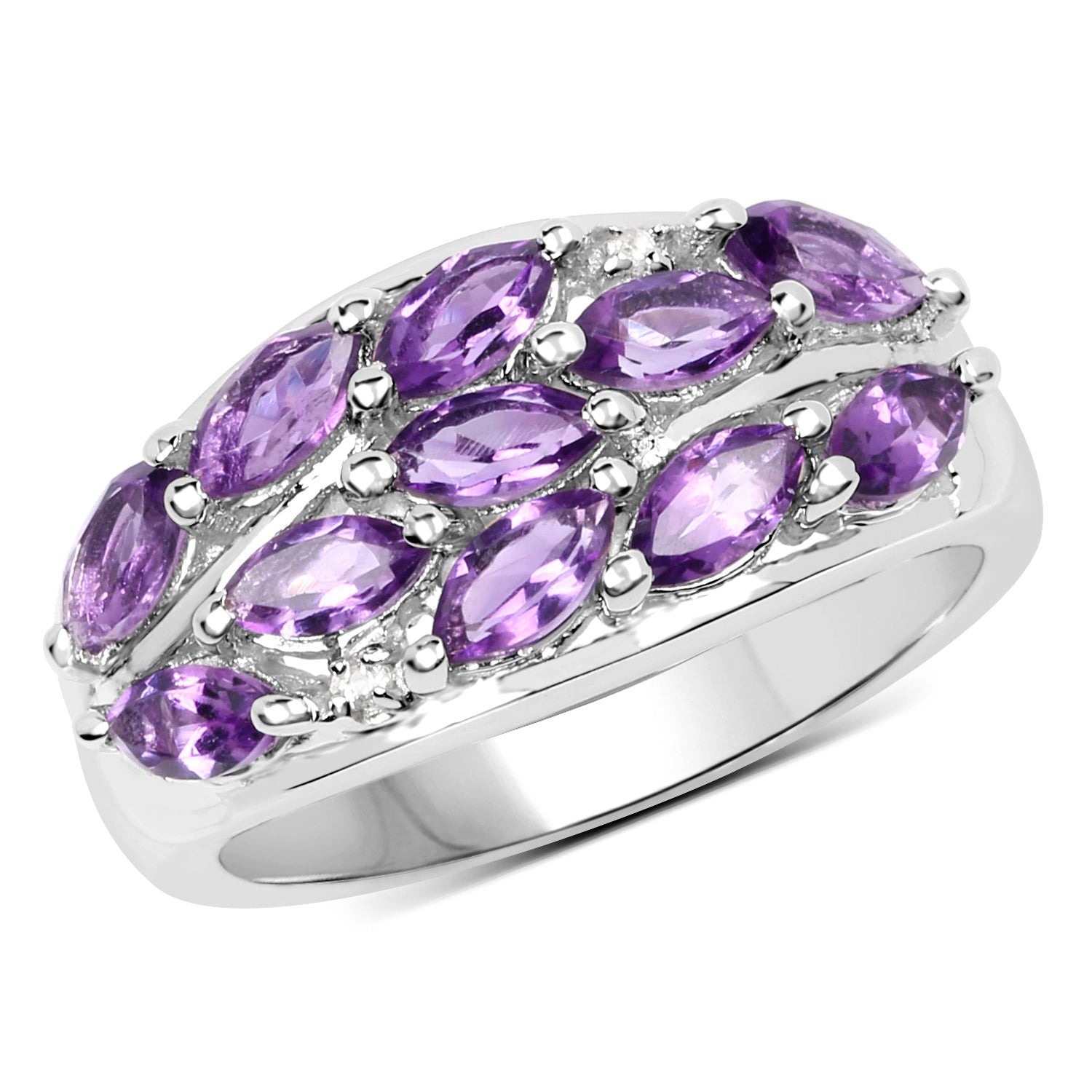 1.67 Carat Genuine Amethyst and White Topaz .925 Sterling Silver Ring on sale at MyriadMart
