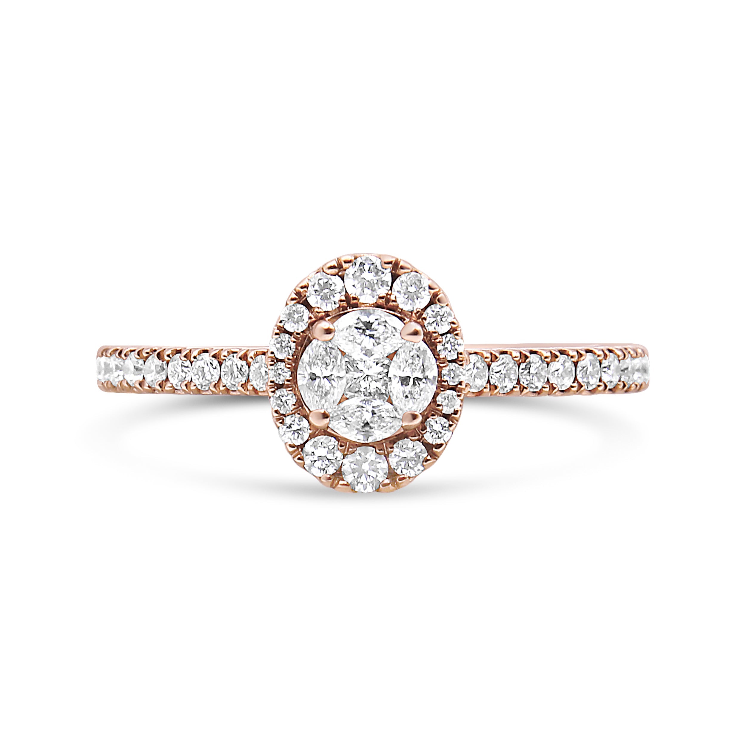 18K Rose Gold 1/2 Cttw Composite Marquise Composite Diamond Oval Shaped Halo Engagement Ring F-G Color, VS1-VS2 Clarity - Ring Size 7 on sale at MyriadMart