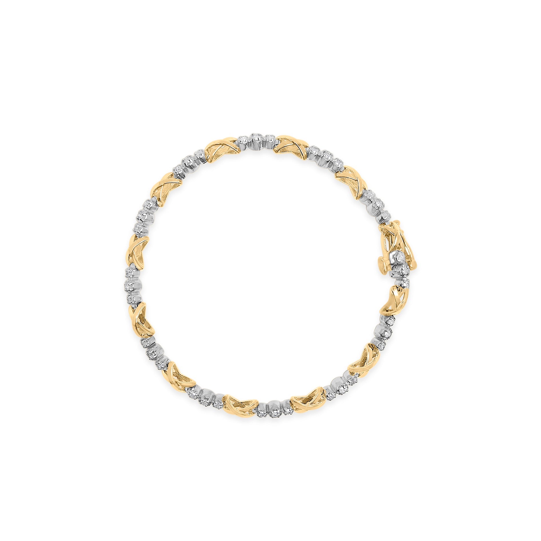 10K Two-Tone Gold 1/2 Cttw Diamond Alternating 3 Stone and X-Link 7" Bracelet I-J Color, I2-I3 Clarity on sale at MyriadMart