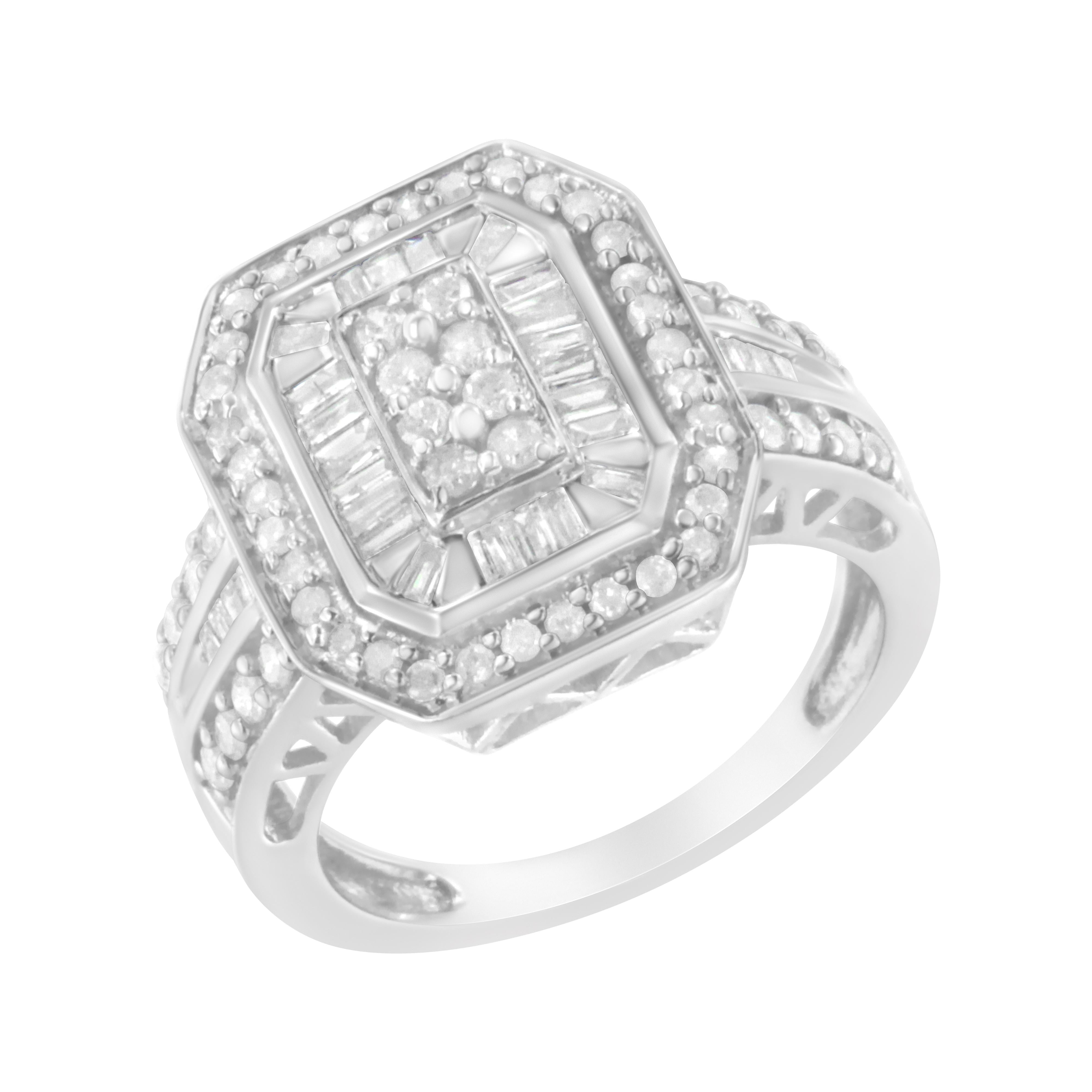 .925 Sterling Silver Round and Baguette Diamond Cathedral Ring 0.75 Cttw, H-I Color, I2-I3 Clarity - Size 7 on sale at MyriadMart