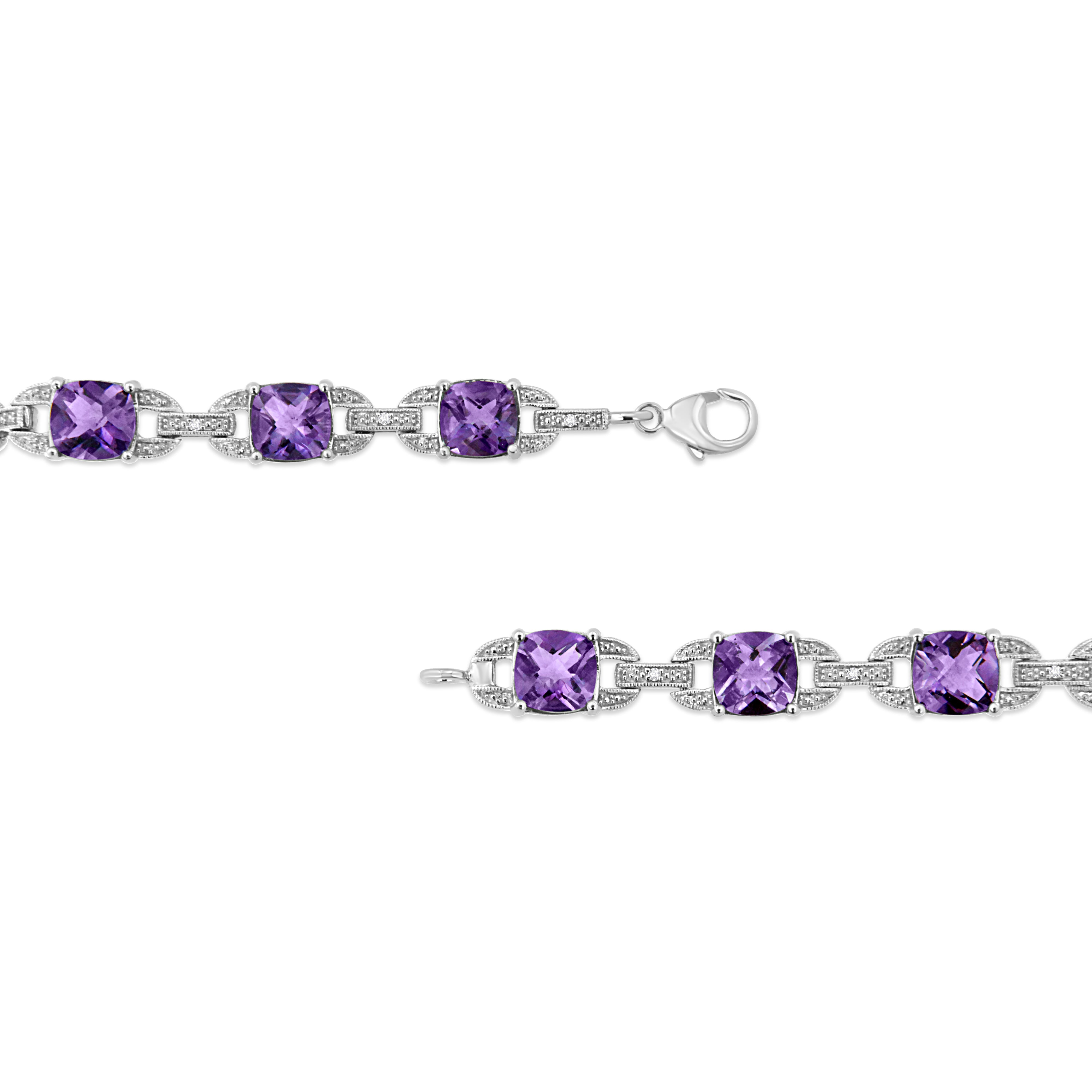 .925 Sterling Silver 7mm Cushion Cut Amethyst Gemstone and Diamond Tennis Link Bracelet I-J Color, I1-I2 Clarity - Size 7" on sale at MyriadMart