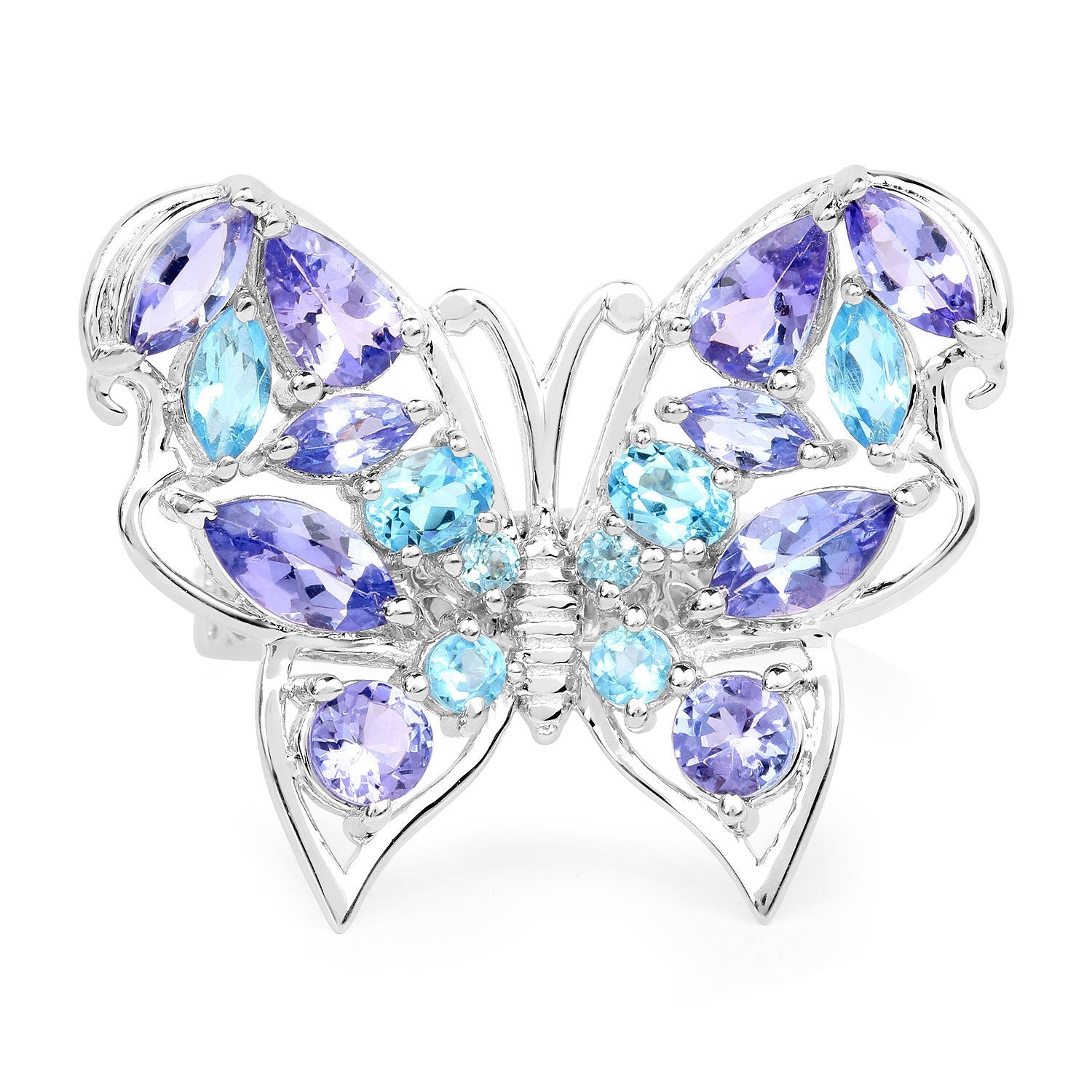 3.60 Carat Genuine Tanzanite and Swiss Blue Topaz .925 Sterling Silver Ring on sale at MyriadMart