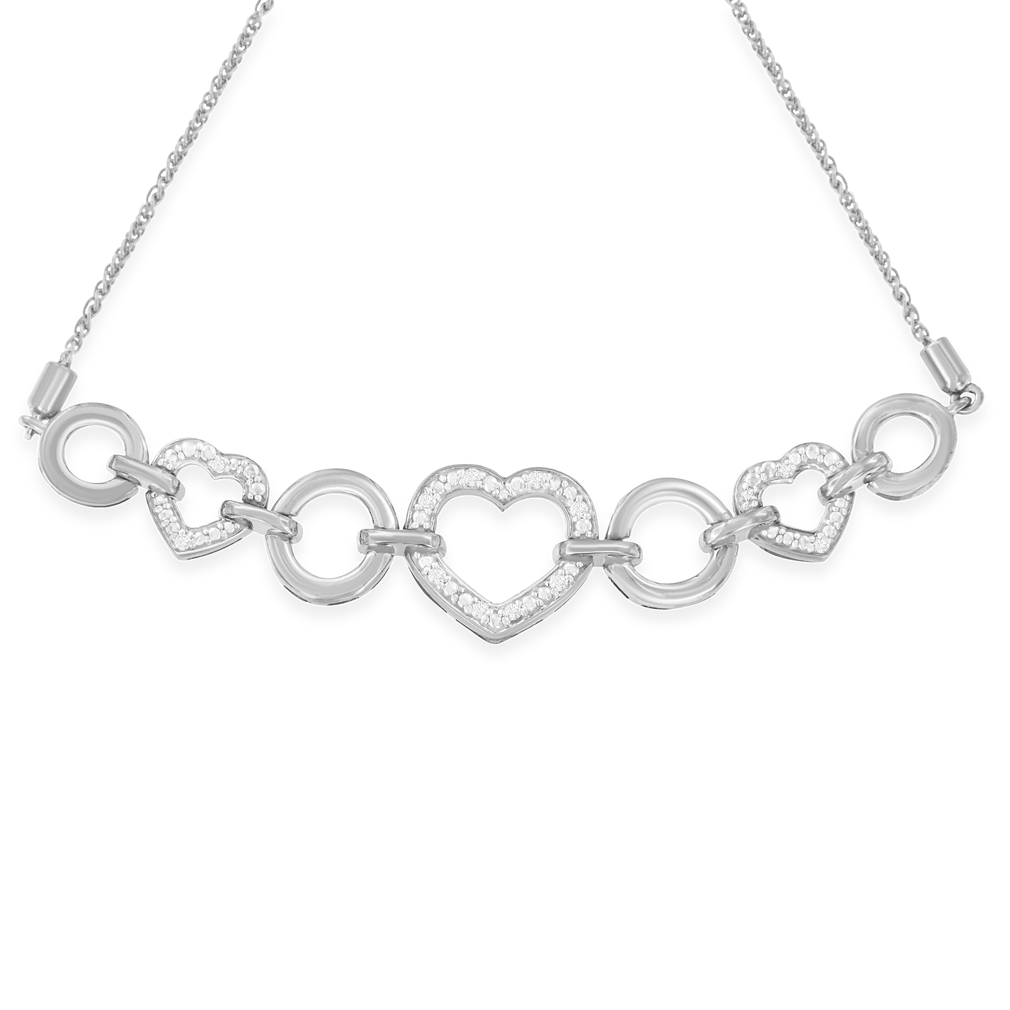 .925 Sterling Silver Diamond Accent Interlinking Triple Heart 4â€-10â€ Adjustable Bolo Tennis Bracelet H-I Color, I2-I3 Clarity on sale at MyriadMart