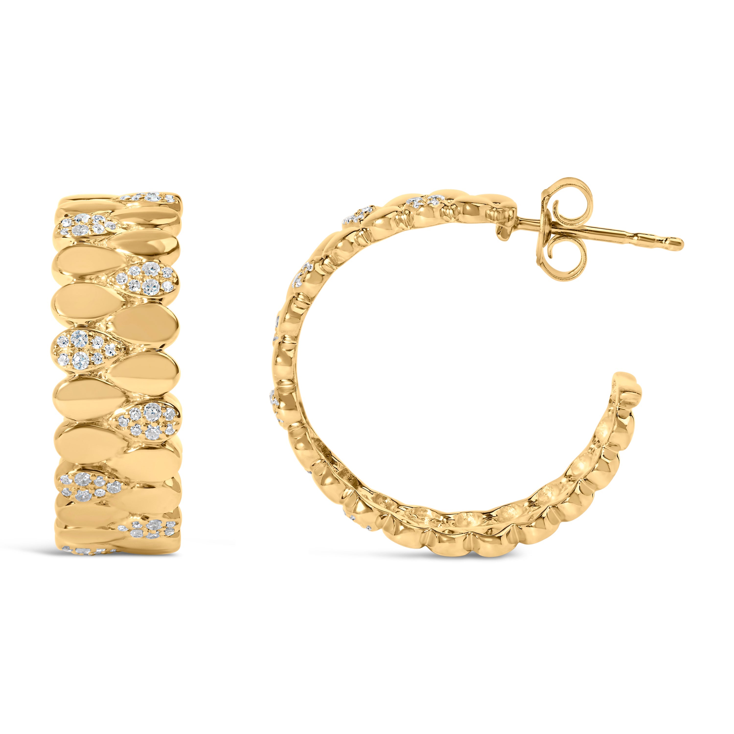 14K Yellow Gold Plated .925 Sterling Silver 3/8 Cttw Diamond Pave Pear Link J Hoop Earrings H-I Color, I1-I2 Clarity on sale at MyriadMart
