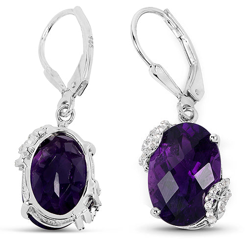 10.18 Carat Genuine Amethyst and White Topaz .925 Sterling Silver Earrings on sale at MyriadMart