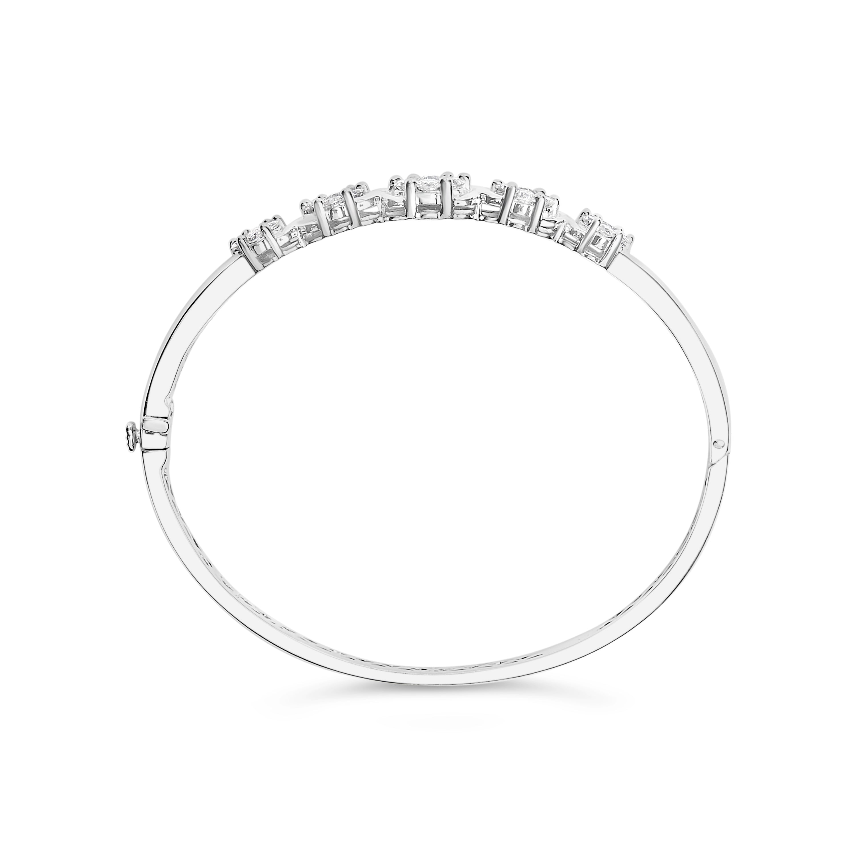 14K White Gold 2 1/2 Cttw Diamond Graduating Floral Cluster Bangle Bracelet H-I Color, SI1-SI2 Clarity - Fits Wrists up to 7.25" on sale at MyriadMart