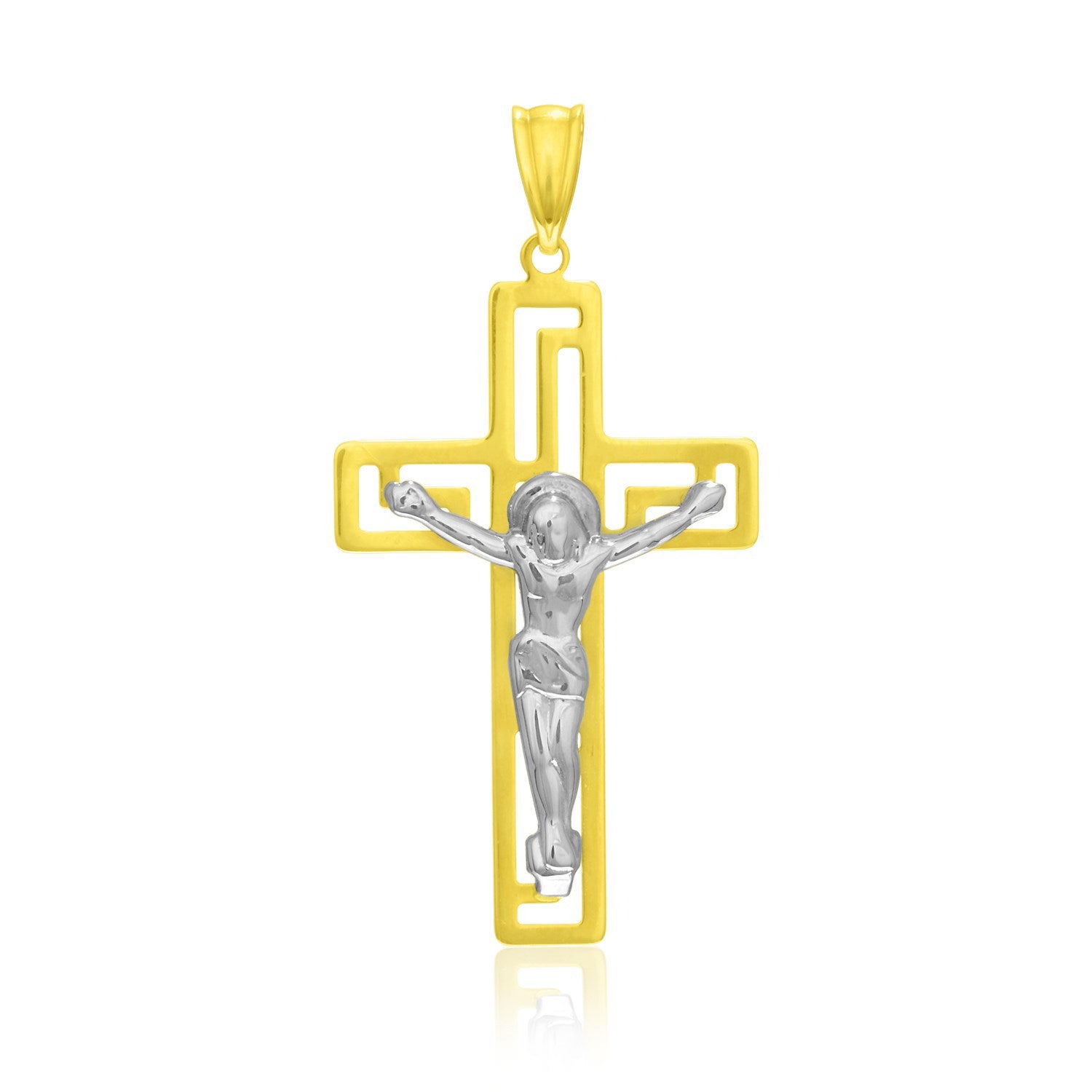14k Two-Tone Gold Cross with Figure Pendant on sale at MyriadMart
