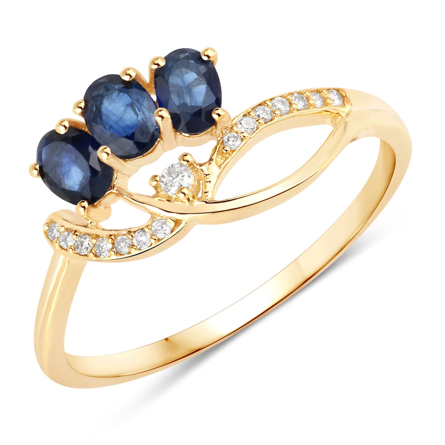 0.65 Carat Genuine Blue Sapphire and White Diamond 14K Yellow Gold Ring on sale at MyriadMart