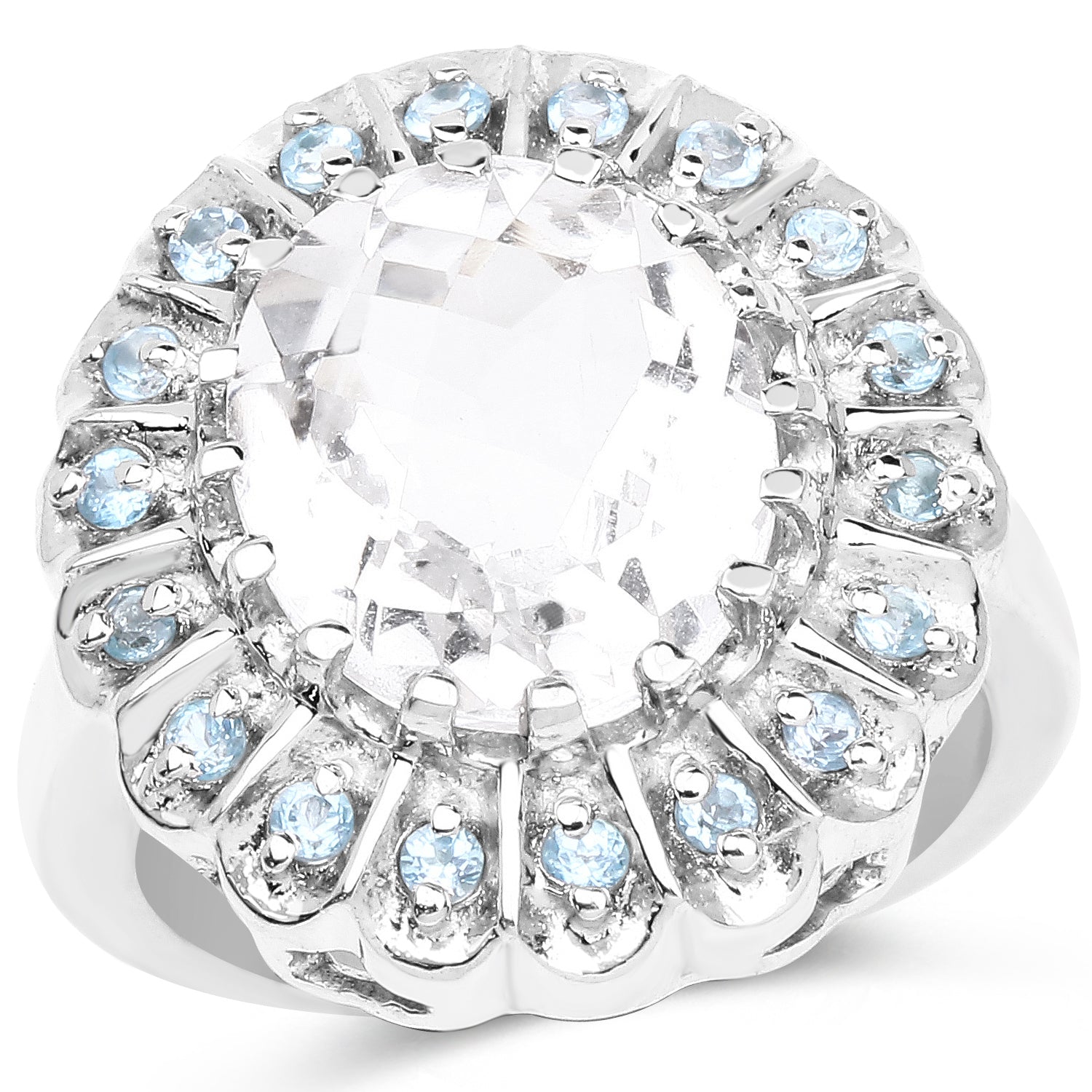 5.90 Carat Genuine Crystal Quartz and Swiss Blue Topaz .925 Sterling Silver Ring on sale at MyriadMart