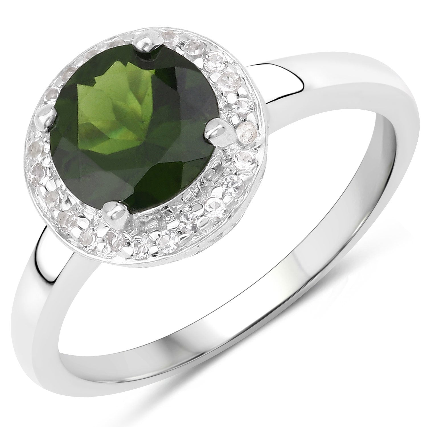 1.90 Carat Genuine Chrome Diopside and White Topaz .925 Sterling Silver Ring on sale at MyriadMart