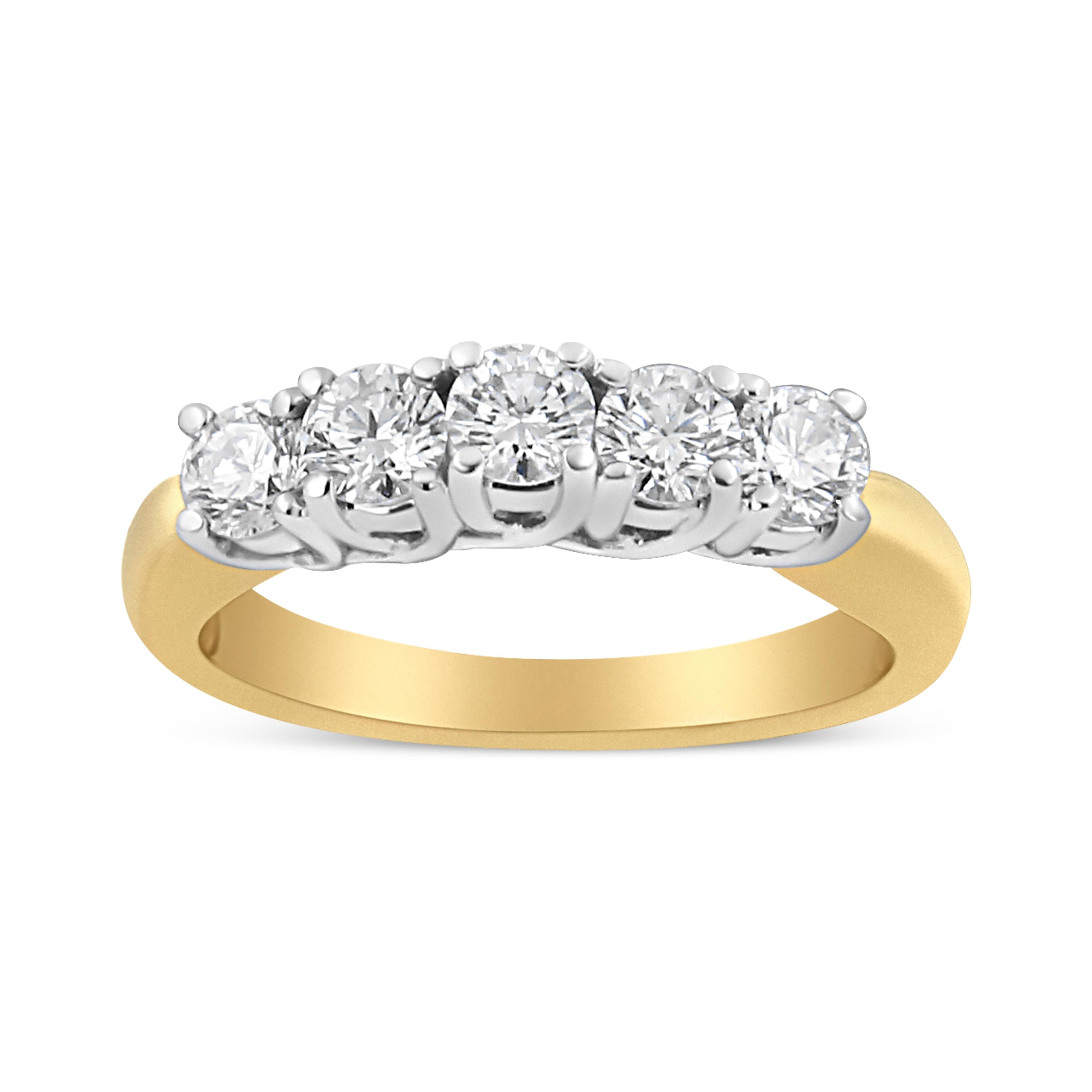 18K Yellow Gold 1.0 Cttw 4 Prong Set Round Cut Diamond Step up 5 Stone Ring Band F-G Color, SI1-SI2 Clarity - Size 6 on sale at MyriadMart