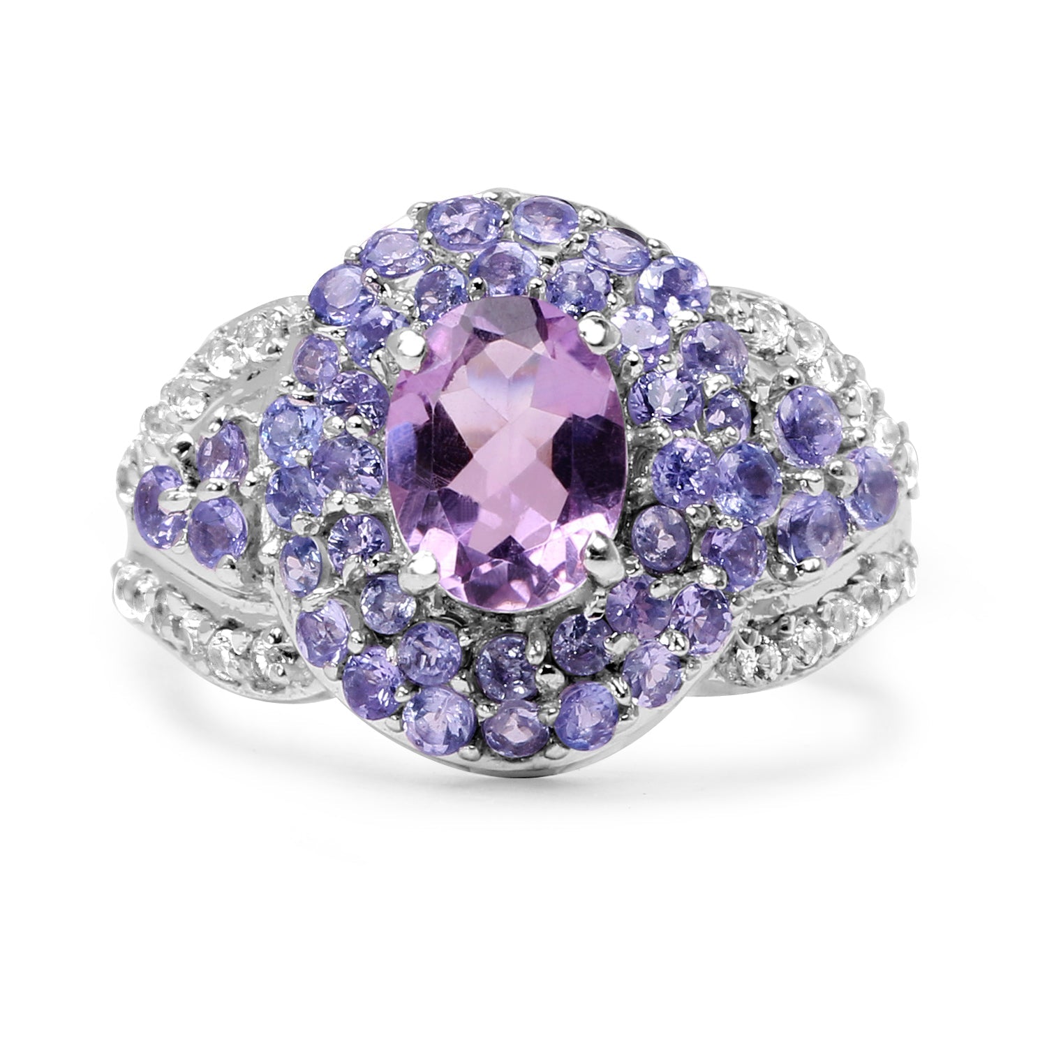2.88 Carat Genuine Amethyst, Tanzanite & White Topaz .925 Sterling Silver Ring on sale at MyriadMart