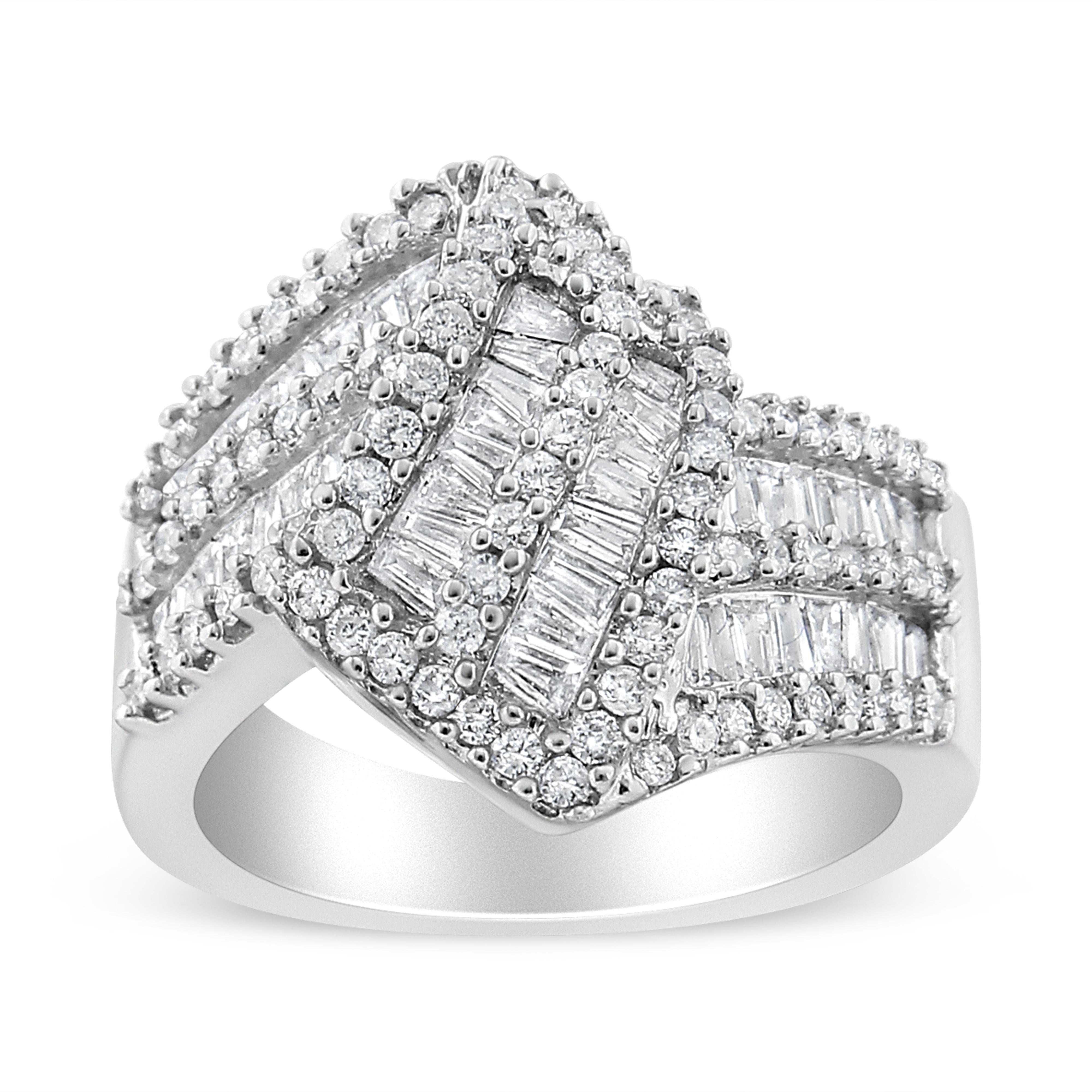 14K White Gold 1-1/2 Cttw Round and Baguette Diamond Bypass Cocktail Ring Band H-I Color, SI1-SI2 Clarity - Size 7 on sale at MyriadMart