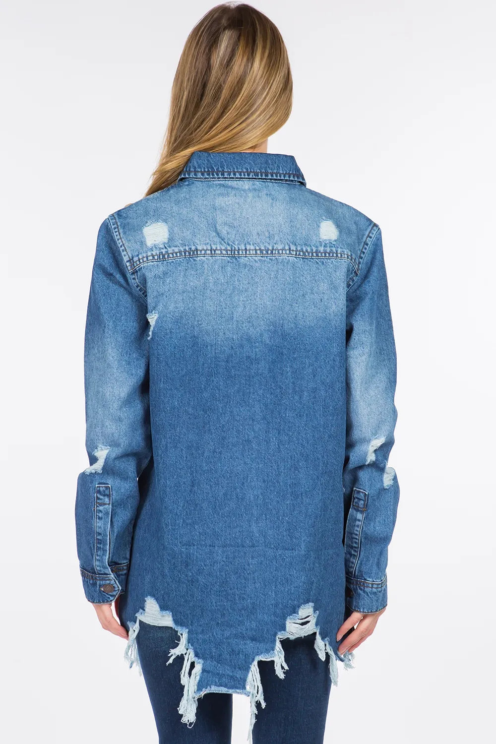 American Bazi Distressed Frayed Hem Denim Jacket - MyriadMart