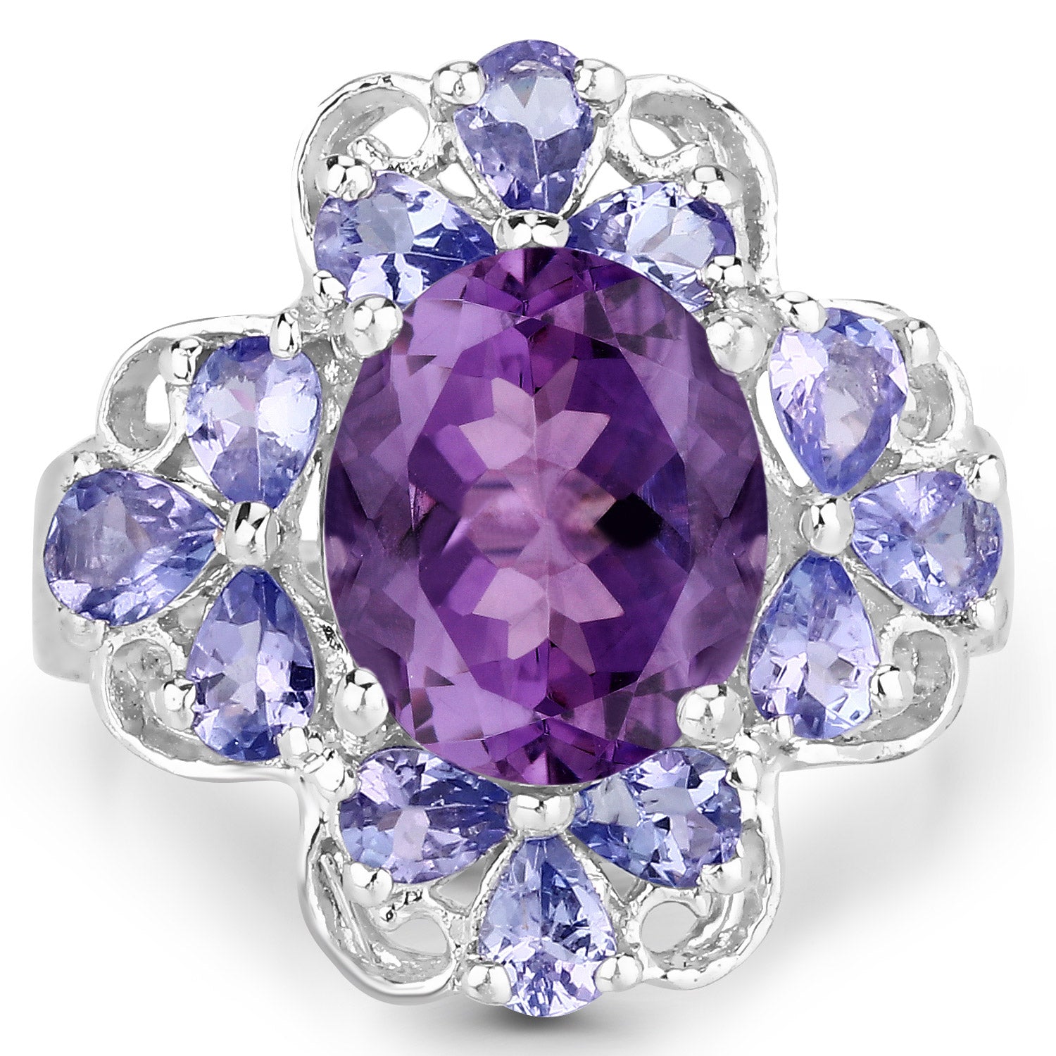 4.88 Carat Genuine Amethyst and Tanzanite .925 Sterling Silver Ring on sale at MyriadMart