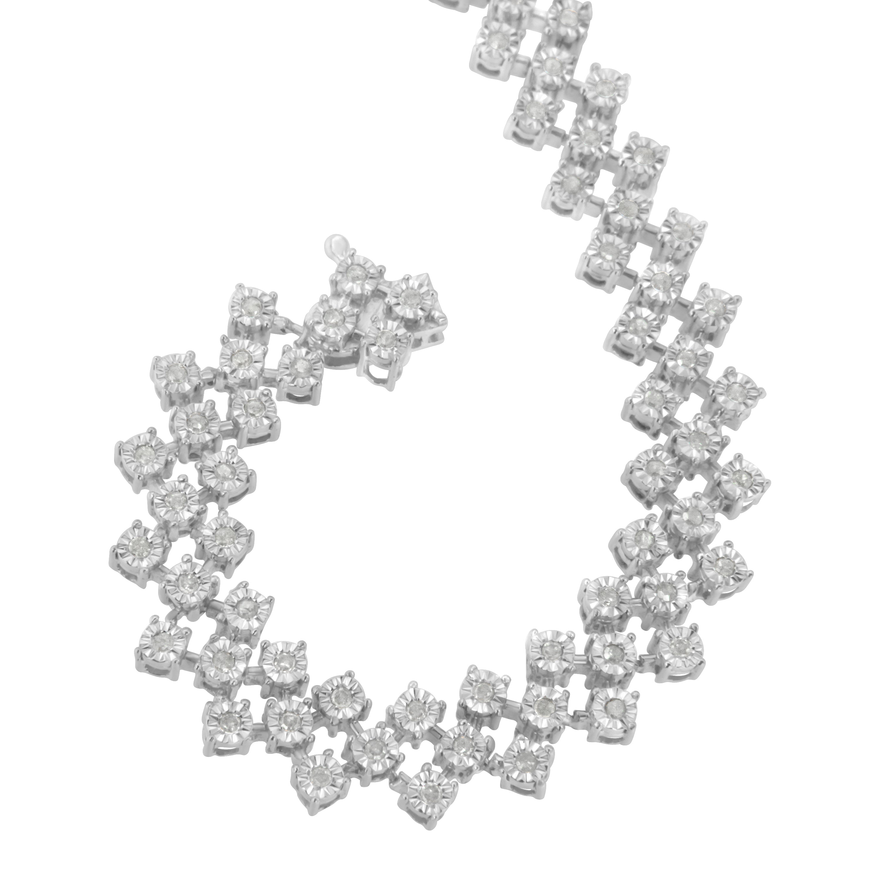 .925 Sterling Silver 1.0 cttw Miracle-Set Round Diamond "Zig Zag" Link Bracelet I-J Color, I3 Clarity -7.25 on sale at MyriadMart