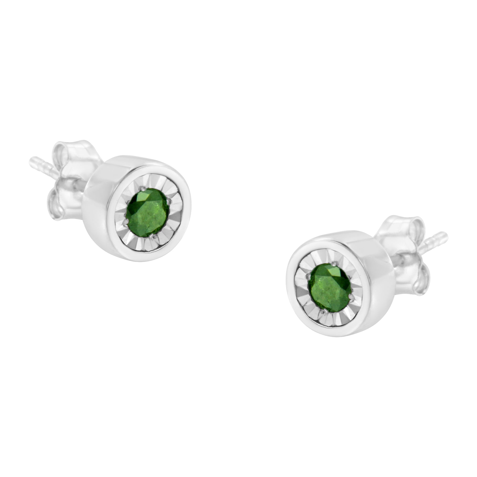 .925 Sterling Silver 1/4 Cttw Round Brilliant-Cut Green Diamond Miracle-Set Stud Earrings Fancy Color-Enhanced, I1-I2 Clarity on sale at MyriadMart