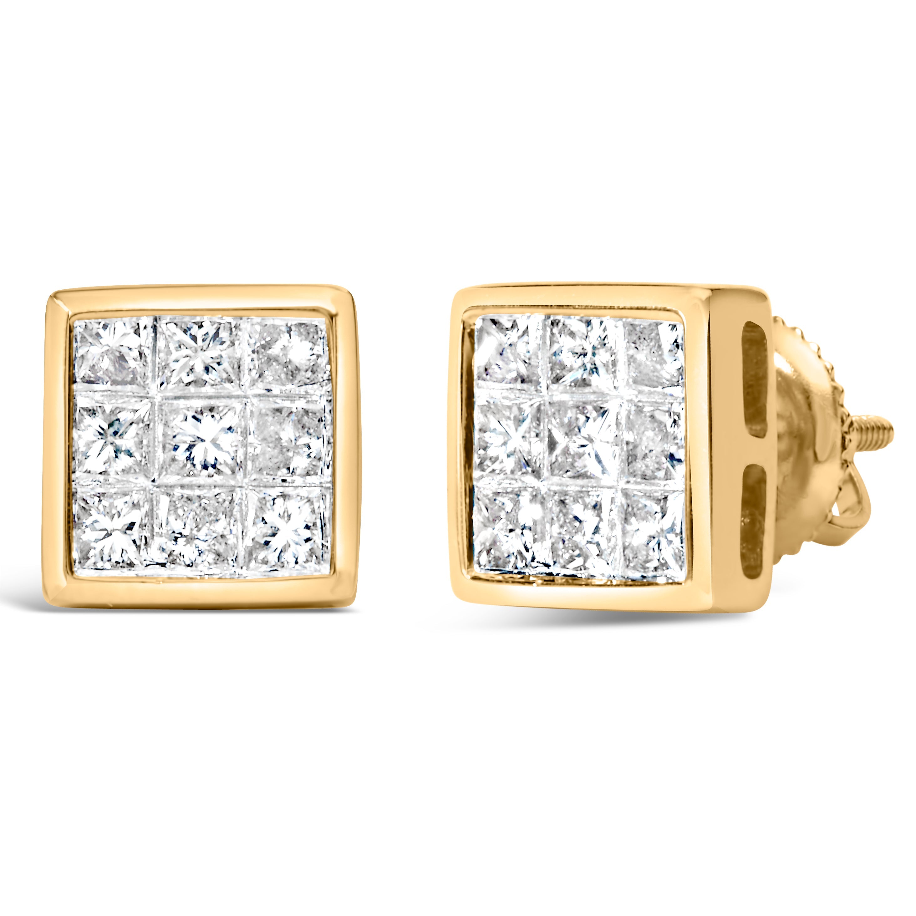 14K Yellow Gold 1.0 Cttw Princess Cut Diamond Composite Stud Earrings with Screw Backs J-K Color, SI1-SI2 Clarity on sale at MyriadMart