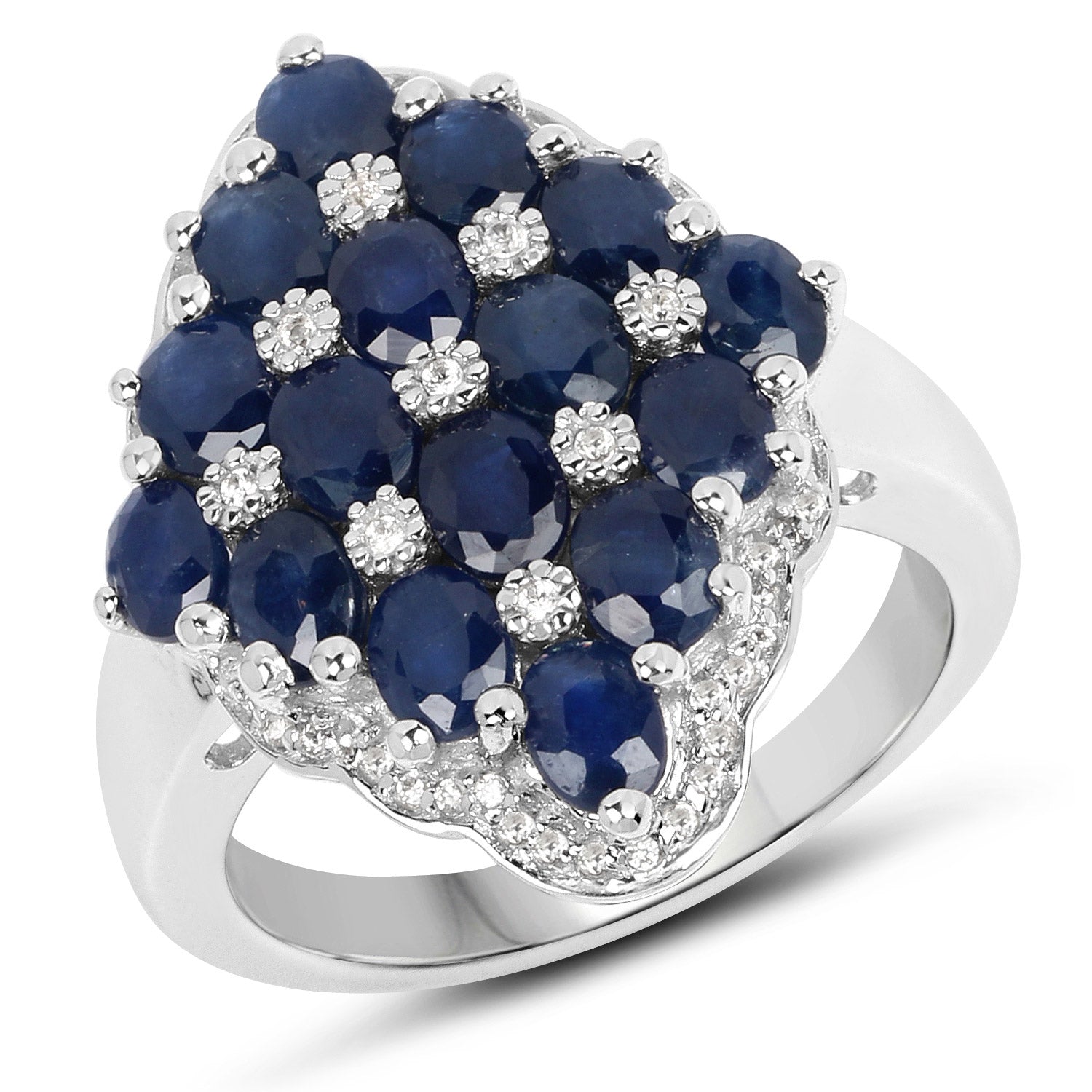 3.48 Carat Genuine Blue Sapphire and White Zircon .925 Sterling Silver Ring on sale at MyriadMart