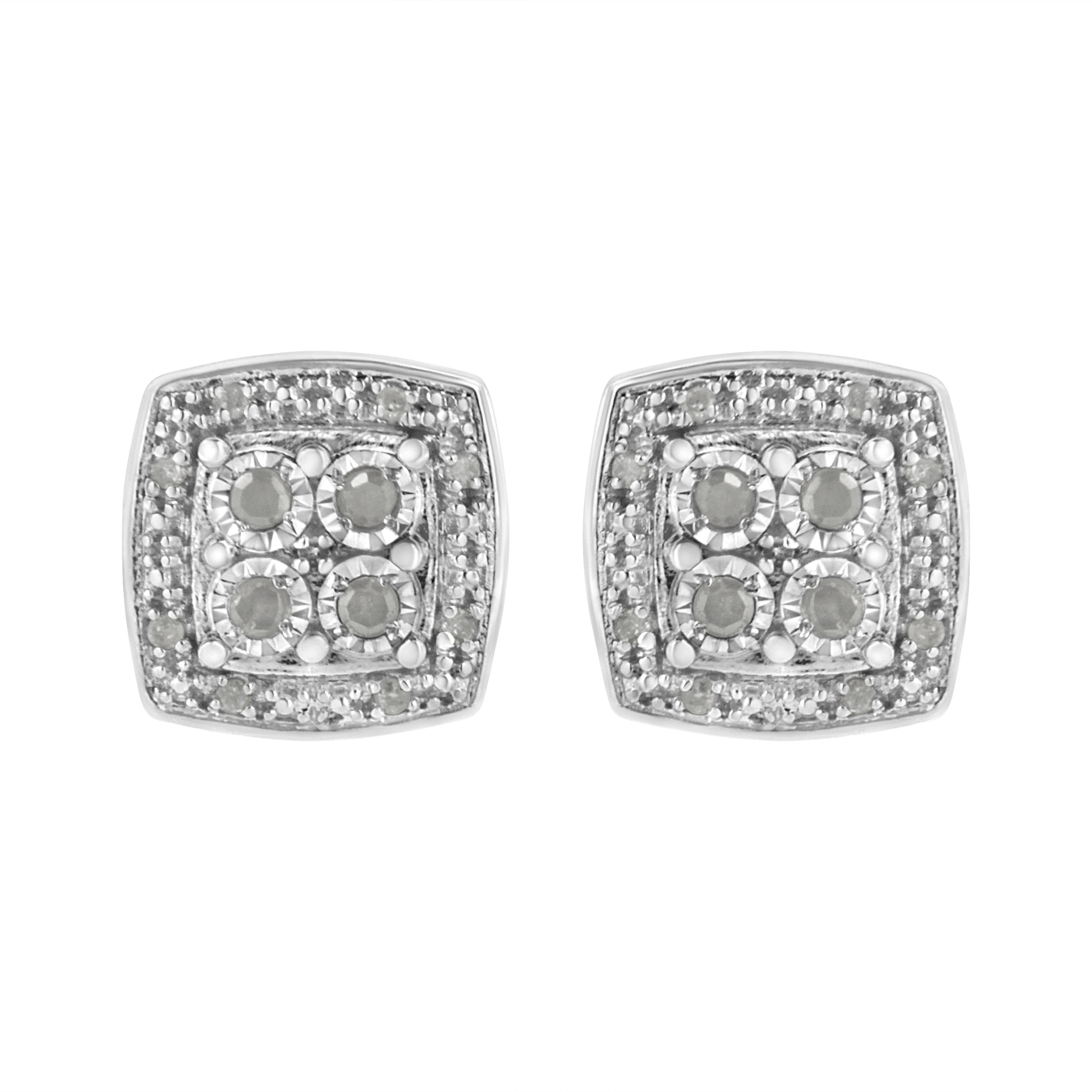.925 Sterling Silver 1/4 cttw Round Cut Diamond Square Shape Milgrain Stud Earrings I-J Color, I3 Clarity on sale at MyriadMart