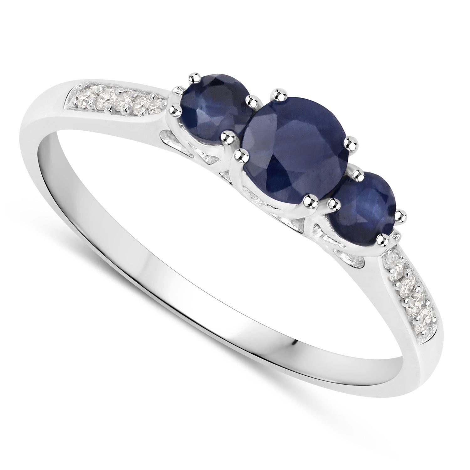 0.56 Carat Genuine Blue Sapphire and White Diamond 14K White Gold Ring on sale at MyriadMart