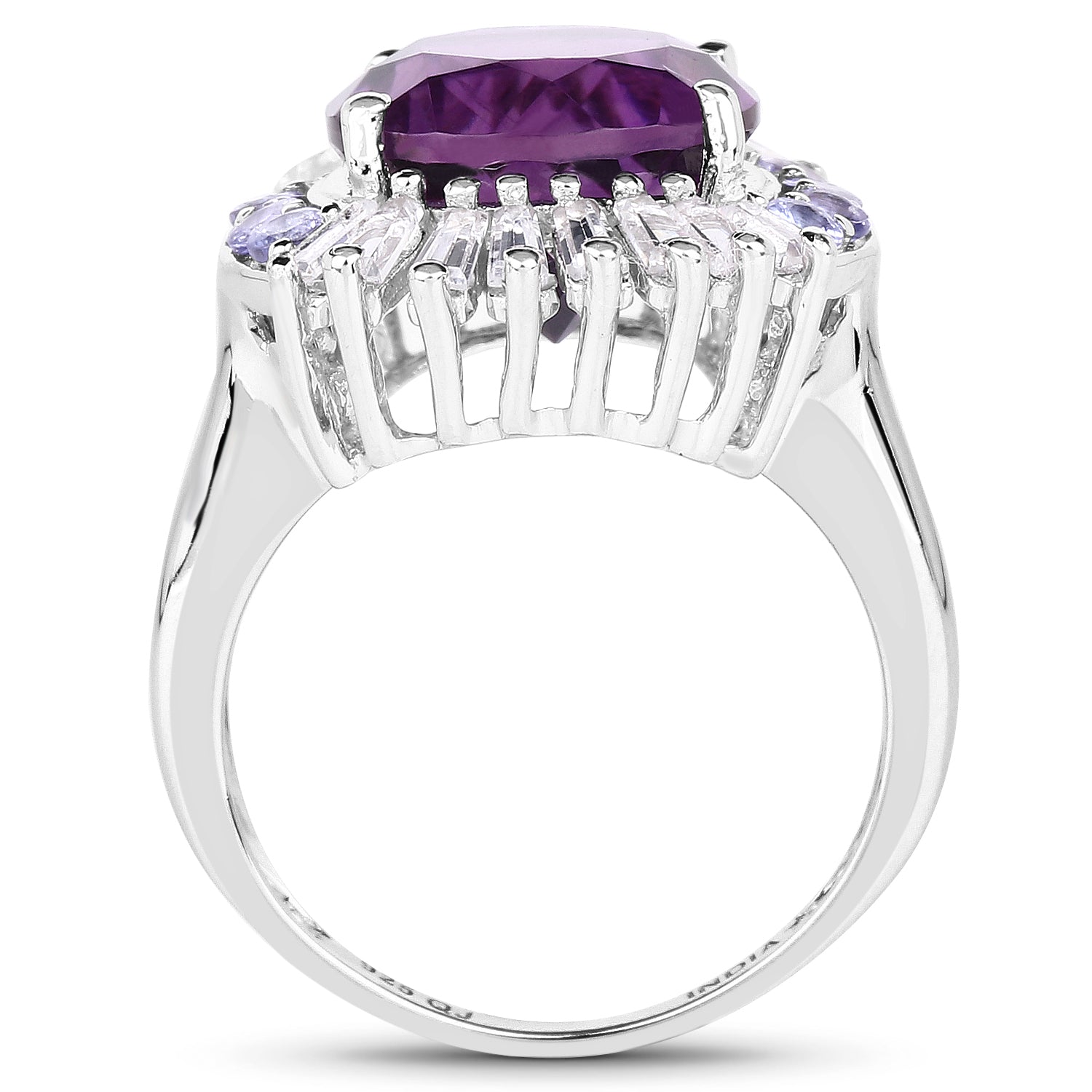 5.24 Carat Genuine Amethyst, Tanzanite & White Topaz .925 Sterling Silver Ring on sale at MyriadMart