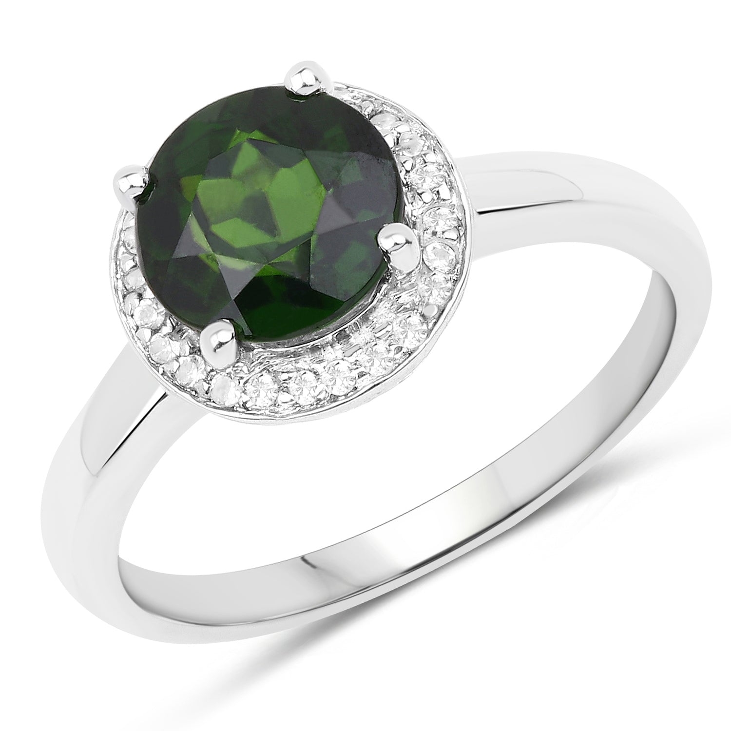 1.92 Carat Genuine Chrome Diopside and White Topaz .925 Sterling Silver Ring on sale at MyriadMart