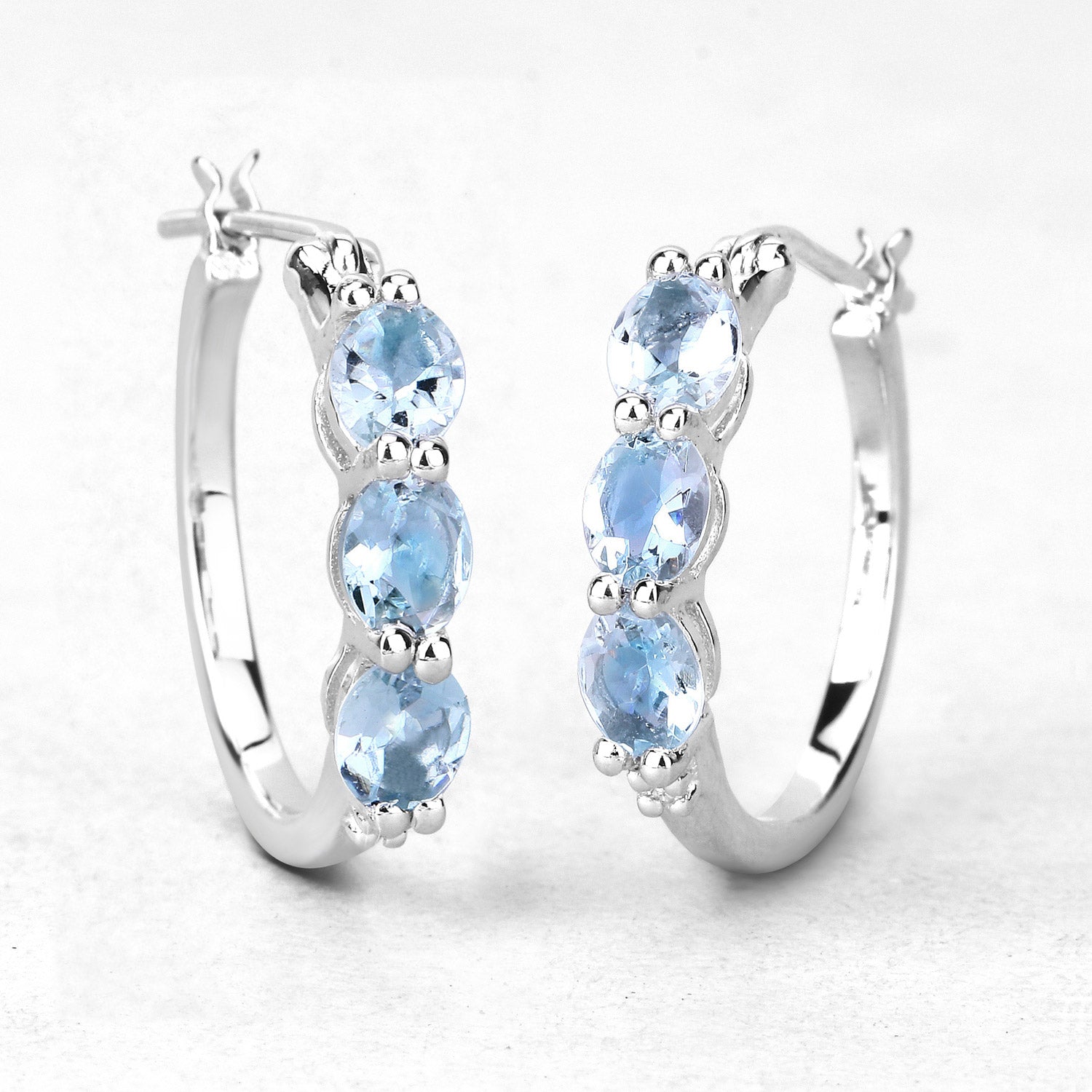 1.75 Carat Genuine Aquamarine and White Diamond .925 Sterling Silver Earrings on sale at MyriadMart