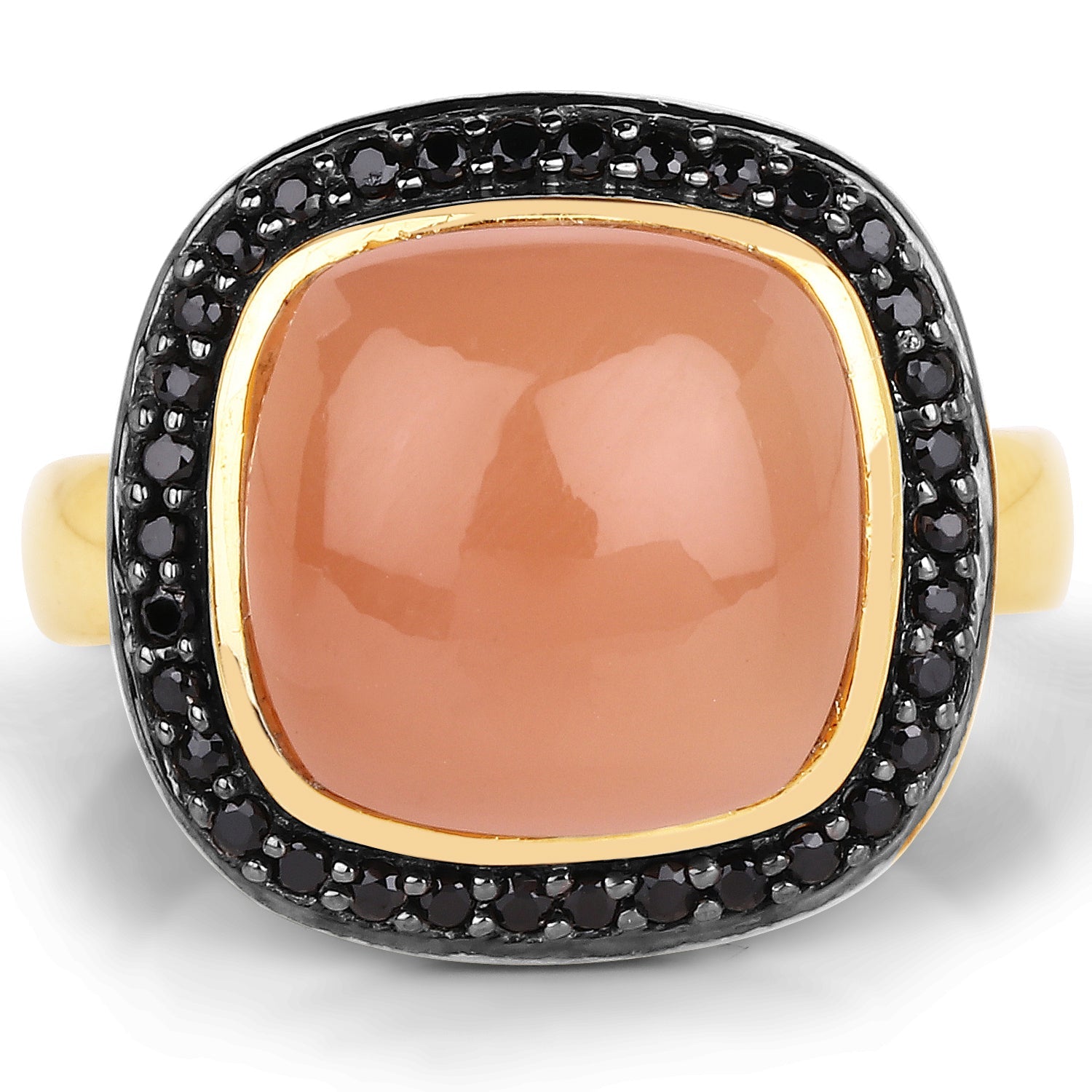 14K Yellow Gold Plated 7.50 ct. t.w. Peach Moonstone and Black Spinel Ring in Sterling Silver on sale at MyriadMart