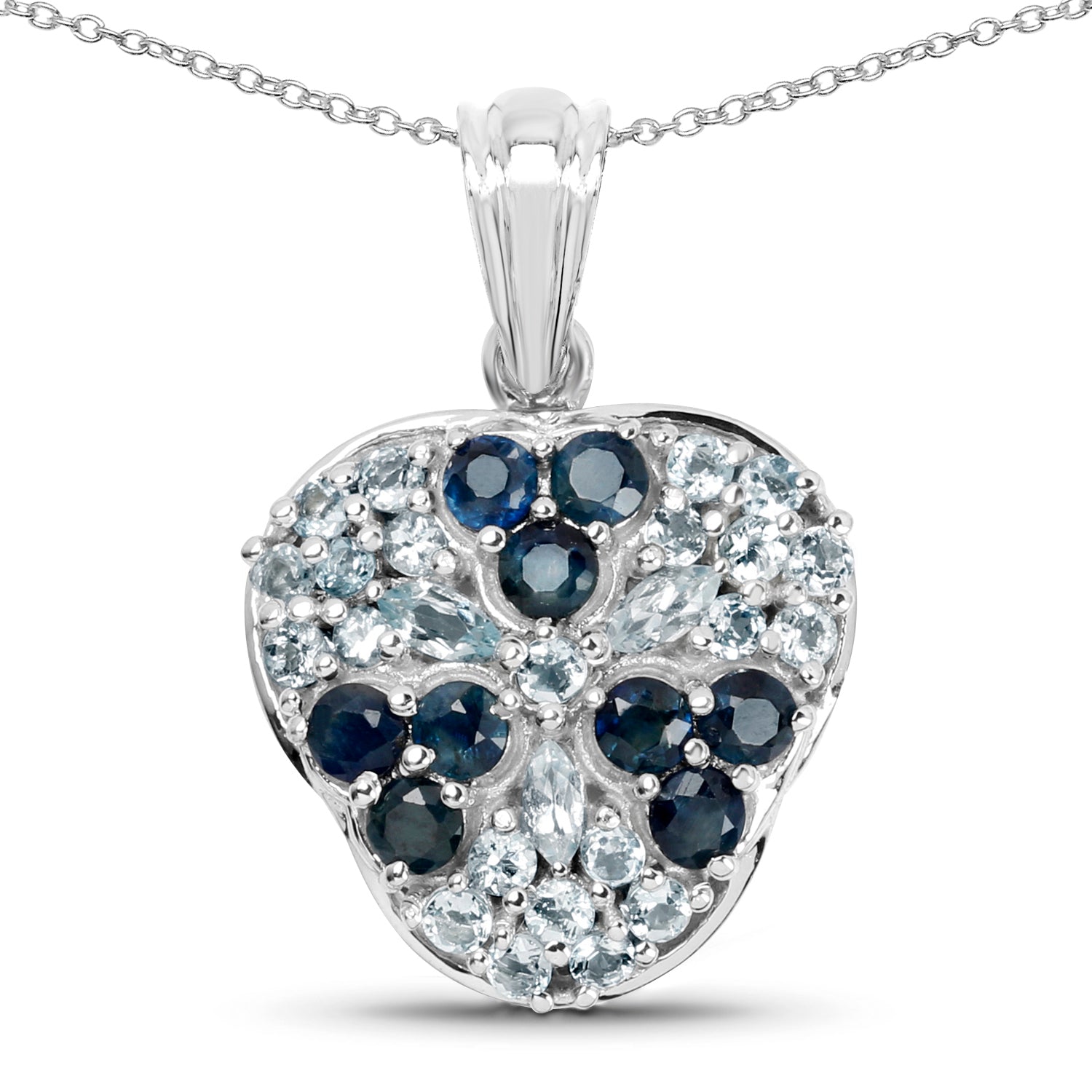 2.73 Carat Genuine Blue Sapphire and Aquamarine .925 Sterling Silver Pendant on sale at MyriadMart