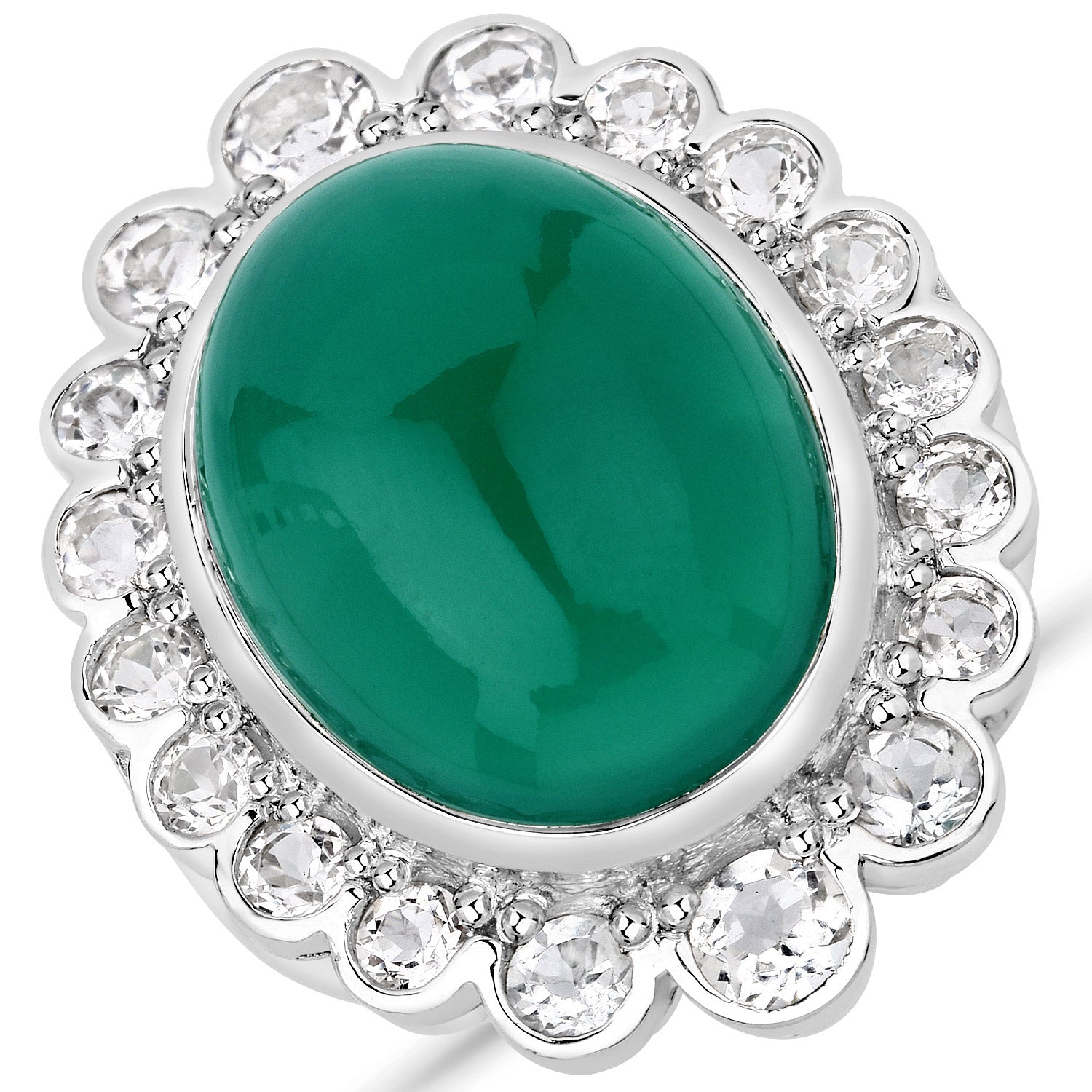 18.90 Carat Genuine Green Onyx and White Topaz .925 Sterling Silver Ring on sale at MyriadMart