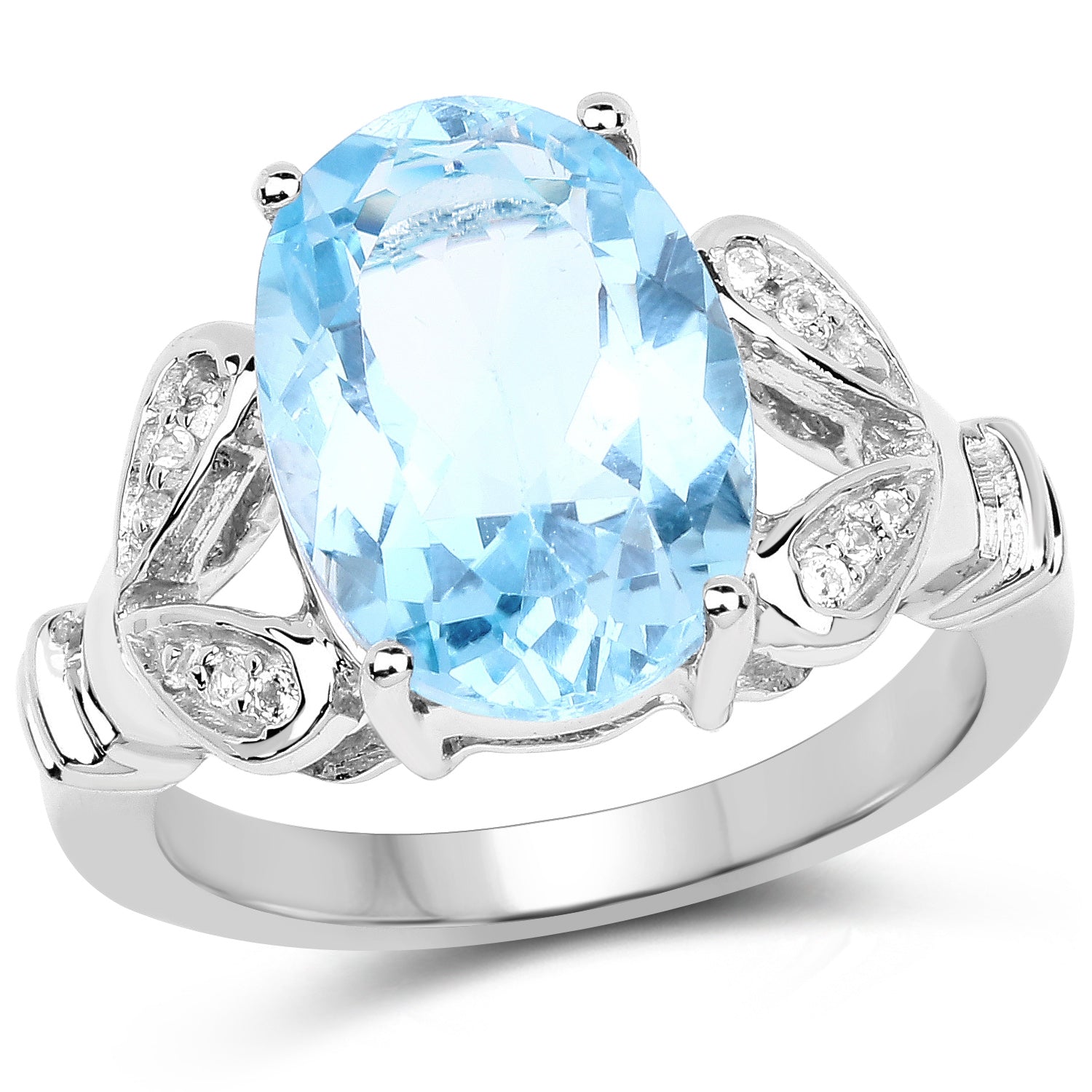 7.29 Carat Genuine Swiss Blue Topaz & White Topaz .925 Sterling Silver Ring on sale at MyriadMart