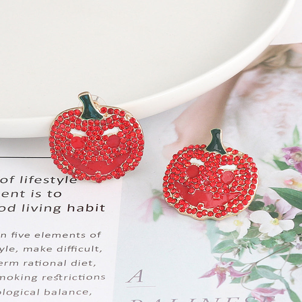 Demon Pumpkin Rhinestone Alloy Earrings - MyriadMart