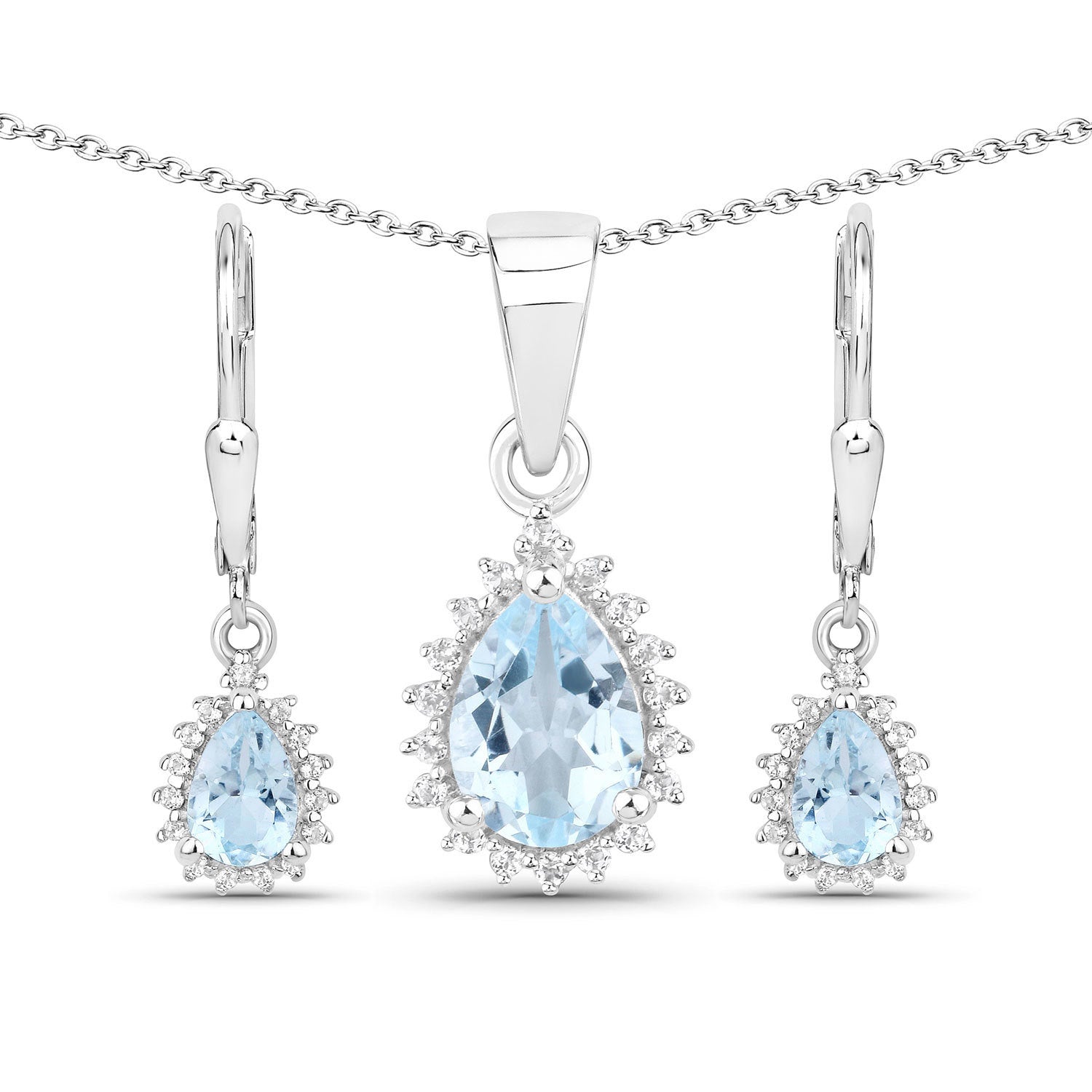 2.00 Carat Genuine Blue Topaz and White Topaz .925 Sterling Silver Jewelry Set on sale at MyriadMart
