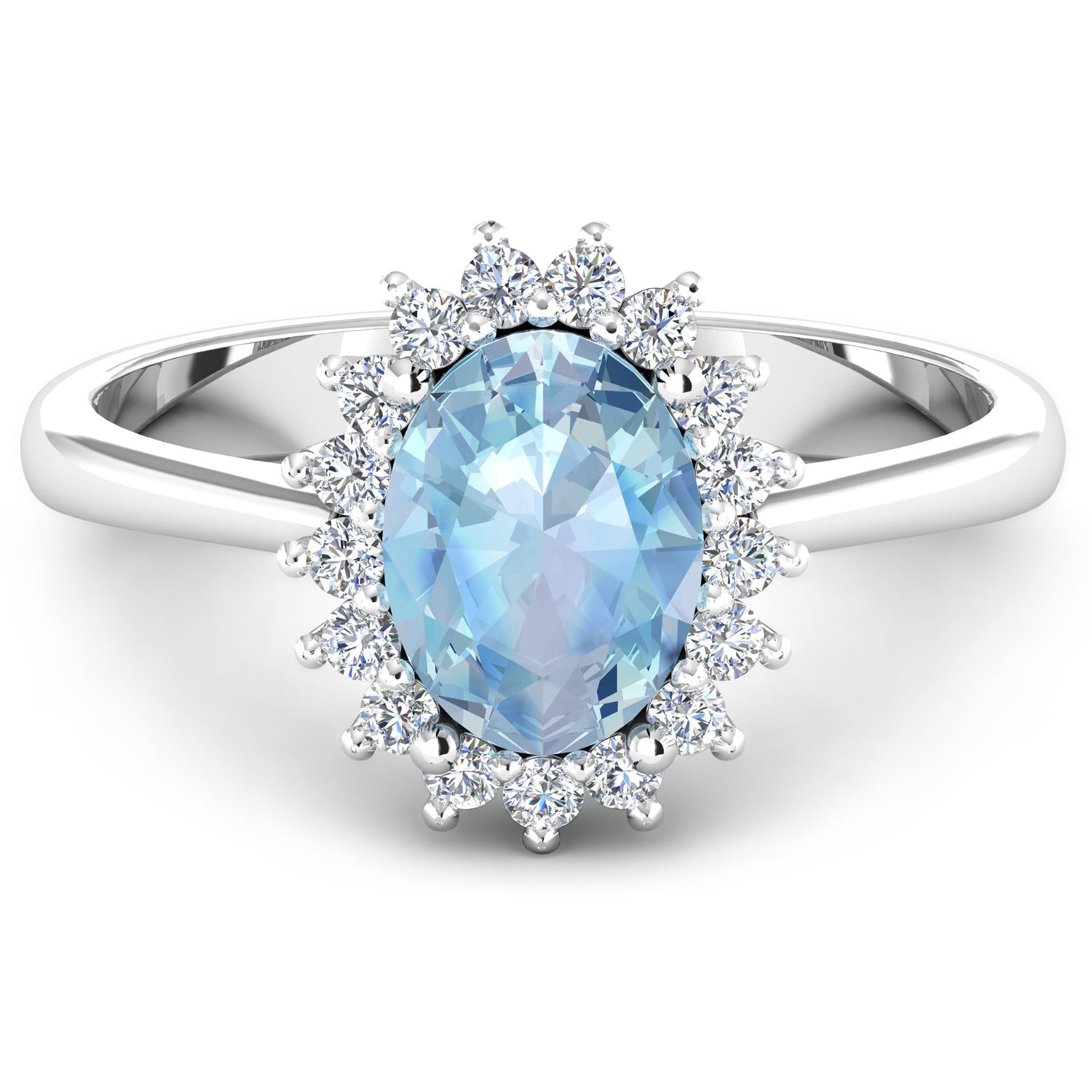 1.62 Carat Genuine Aquamarine and White Diamond 14K White Gold Ring on sale at MyriadMart