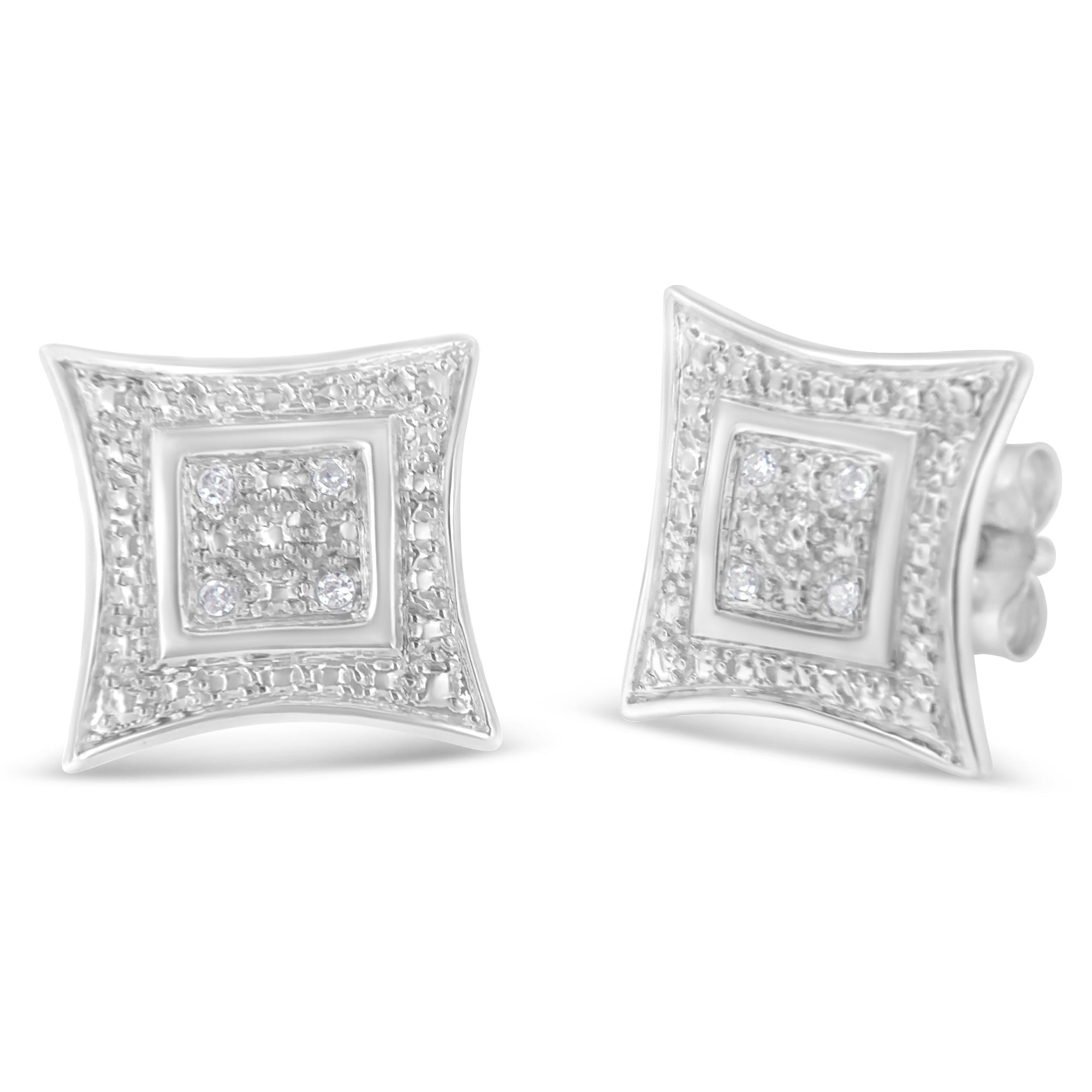 .925 Sterling Silver Diamond Accented 4-Stone Four Pointed Star Shaped Halo-Style Stud Earrings H-I Color, I2-I3 Clarity on sale at MyriadMart